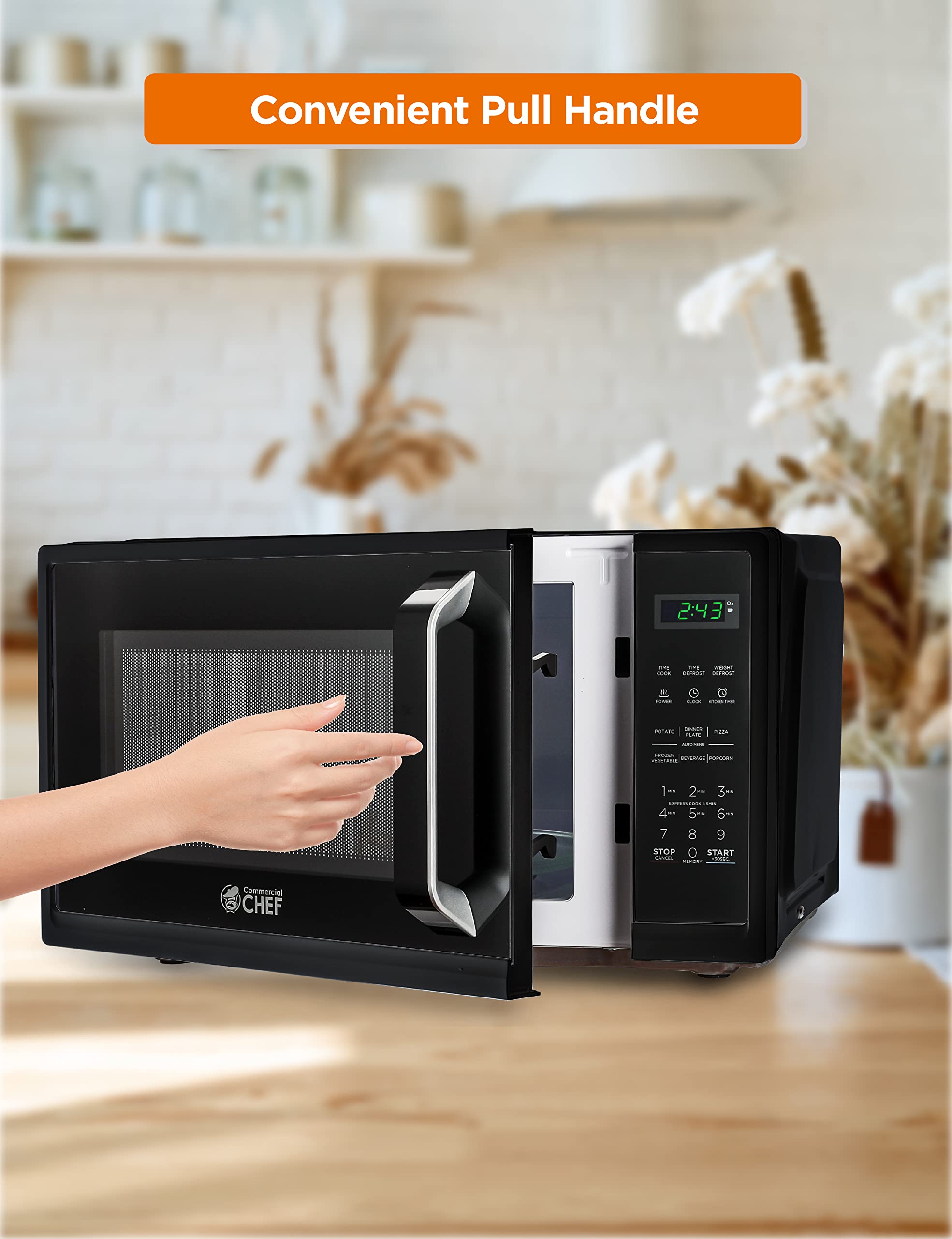 Commercial Chef 0.9 Cubic Foot Microwave With 10 Power Levels, Small Microwave With Grip Handle, 900W Countertop Microwave With