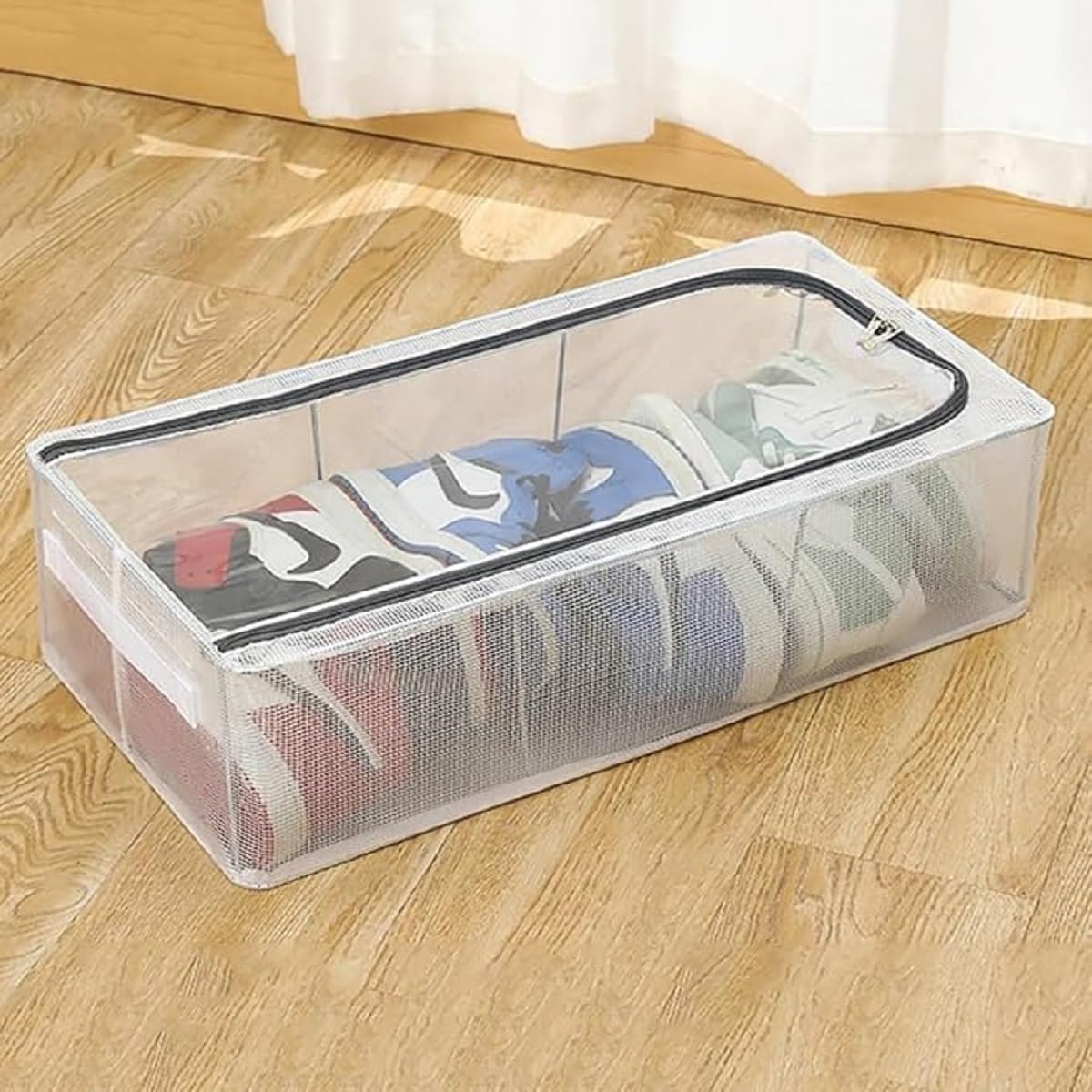 Polyvinyl Transparent UnderBed Clothes Storage Bag  27 Litre Capacity | Dustproof Organizer With Zipper & Handles For Blankets