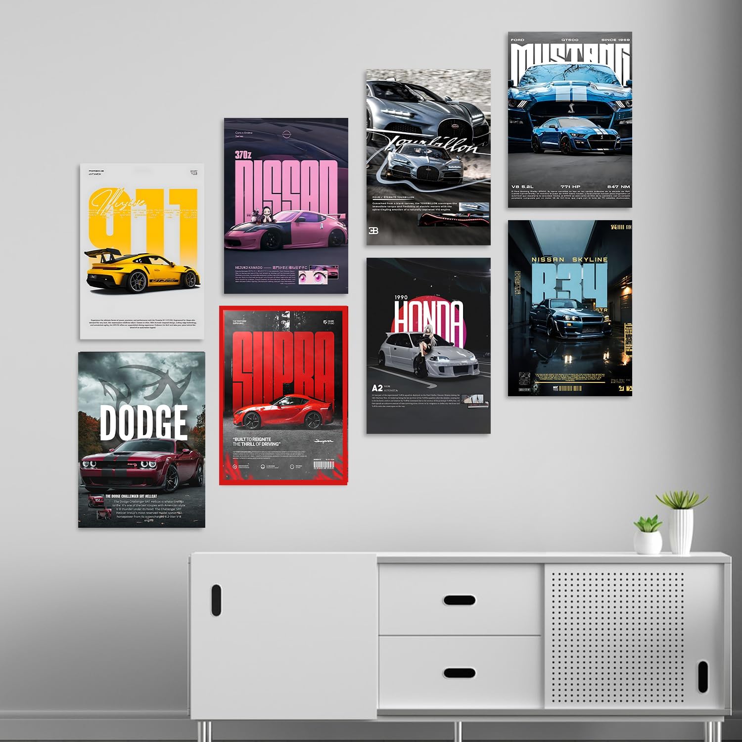 Kartmen Pack Of 8 Car Aesthetic Posters - 8X12 Inch (A4 Size) 300 Gsm | Sports And Street Ruling Cars Including Porsche - Glue D