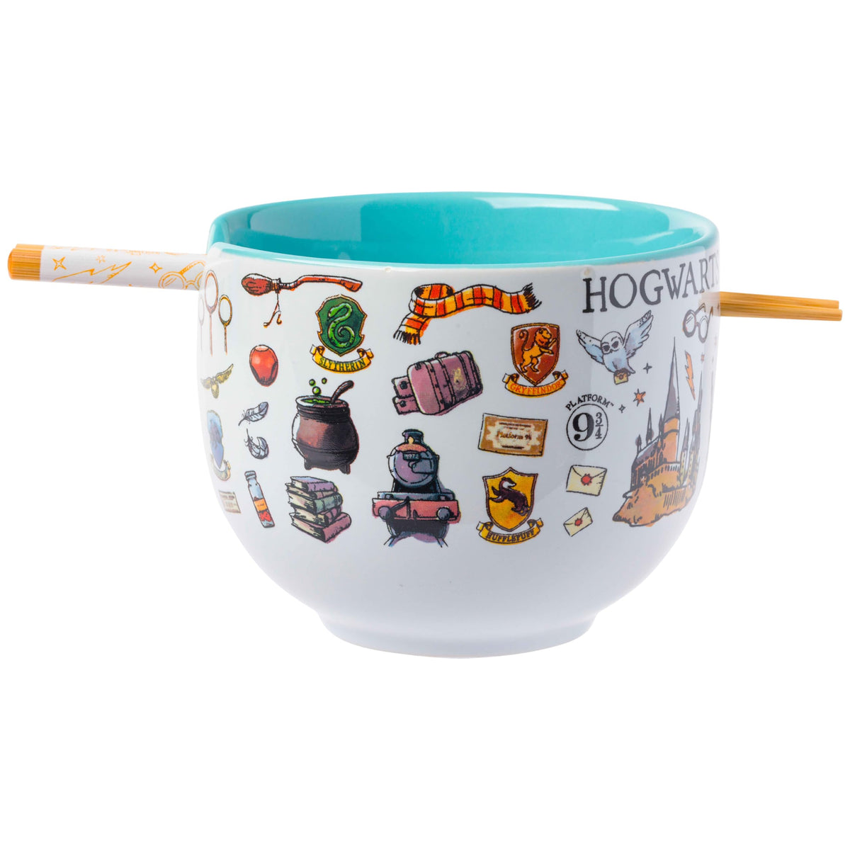 Silver Buffalo Harry Potter Icons Ceramic Ramen Noodle Rice Bowl With Chopsticks, Microwave Safe, 20 Ounces
