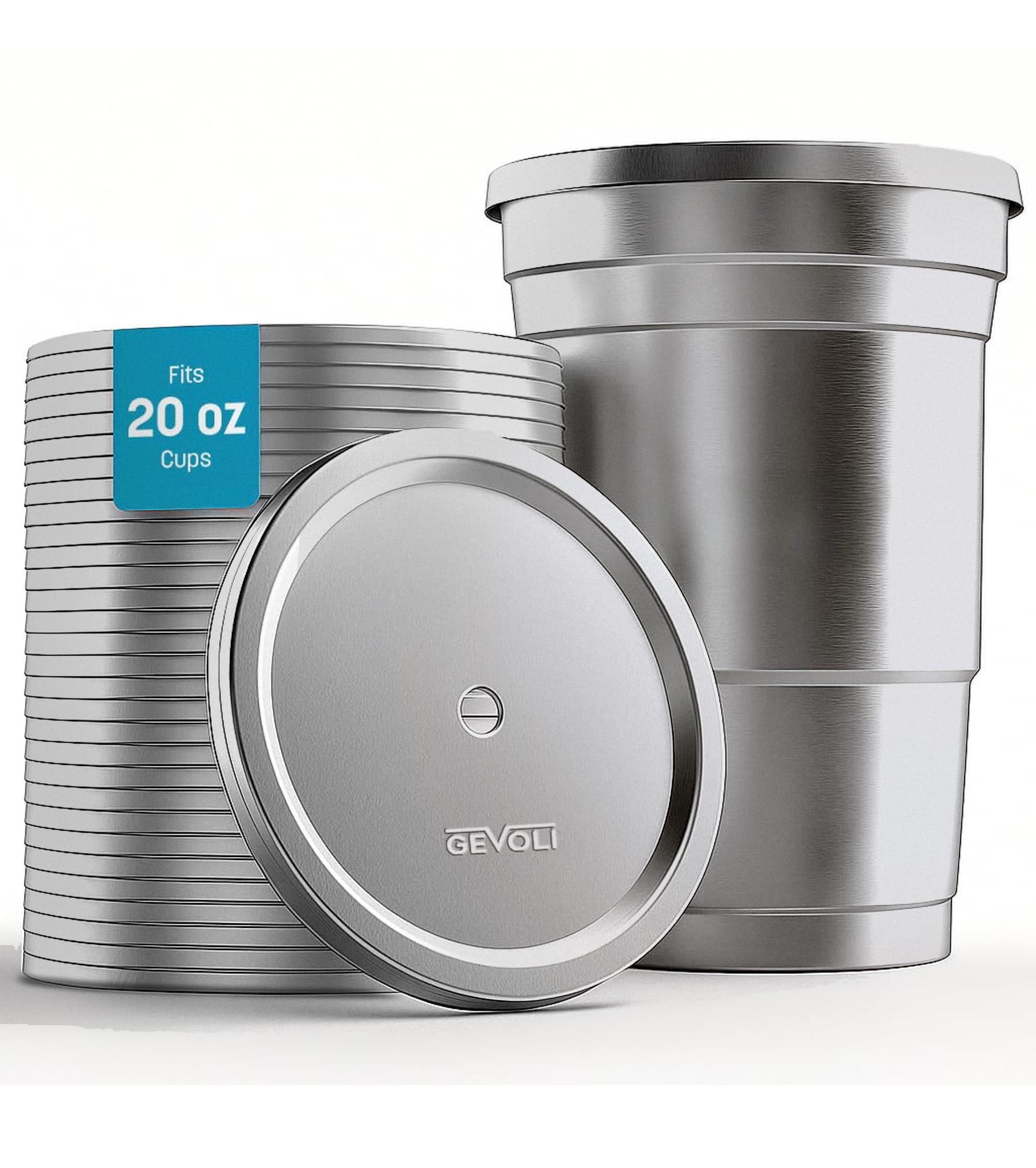 30Pack Aluminum Lids with Straw Hole, Compatible with Ball Top Cup Party Cups (20oz Size Only) Cups Sold Separately