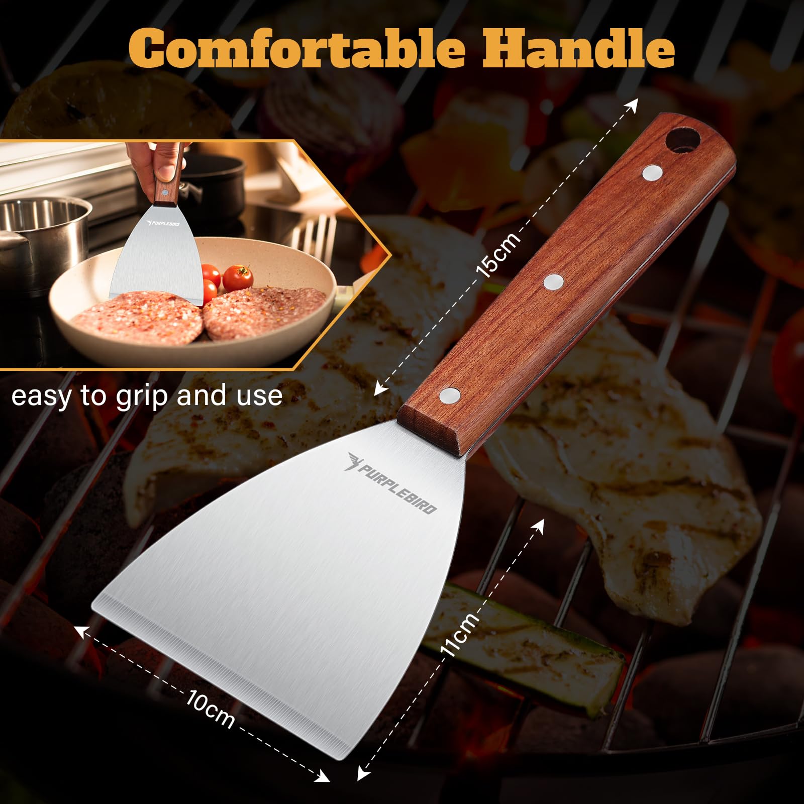 Purplebird Extra Large Grill Spatula Set Stainless Steel Smash Burger Spatula Kit, 5.5 X 5 Inch Bbq Griddle Spatula And Grill Sc