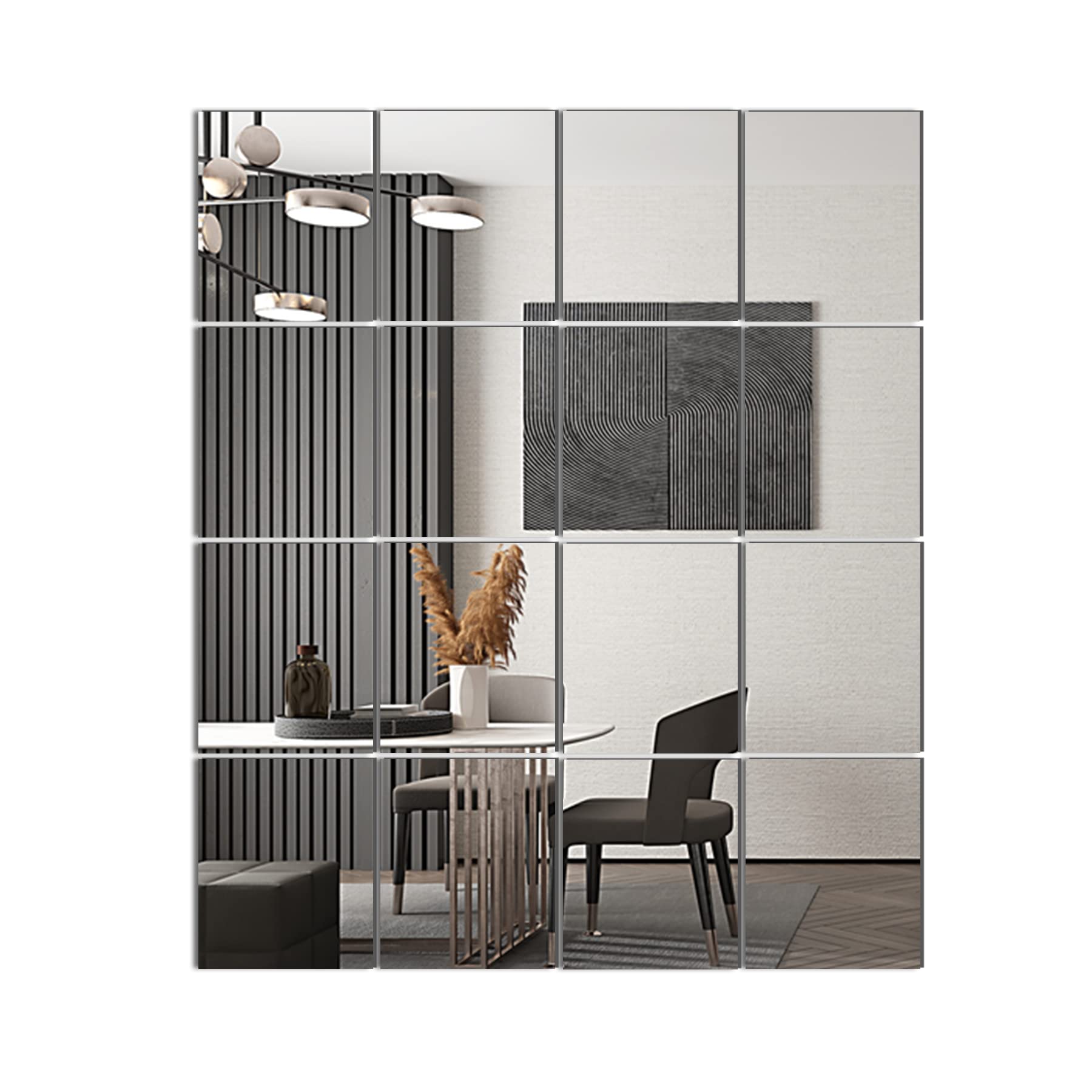 Delma Home Mirror Tiles, 14'' X 12'' Glass Frameless (16 Pcs), Large Wall For Gym,Bedroom,Door,Bathroom (Glass - 16Pcs)