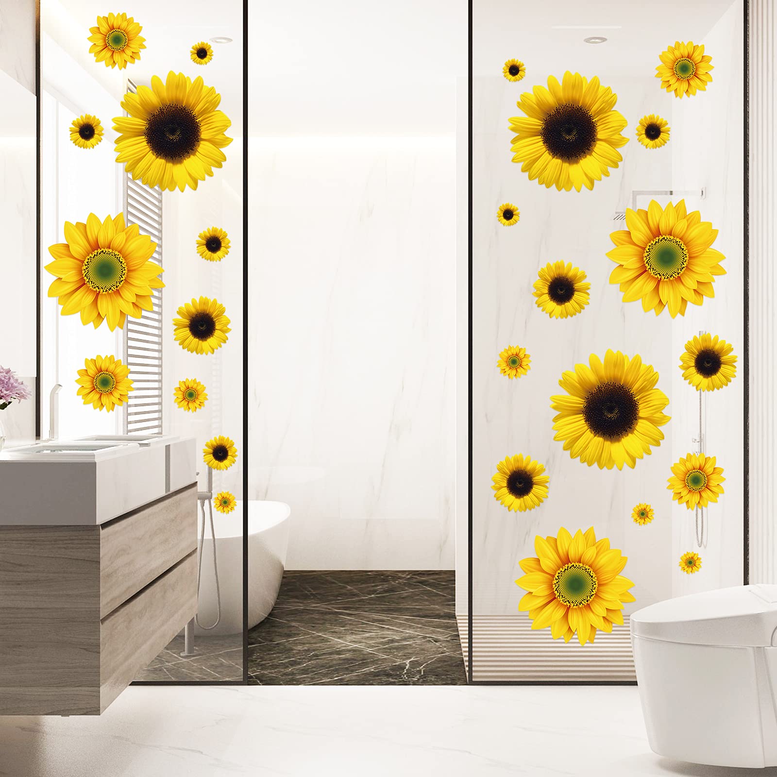 54 Pcs Sunflower Wall Stickers 3D Butterfly Wall Decor Set