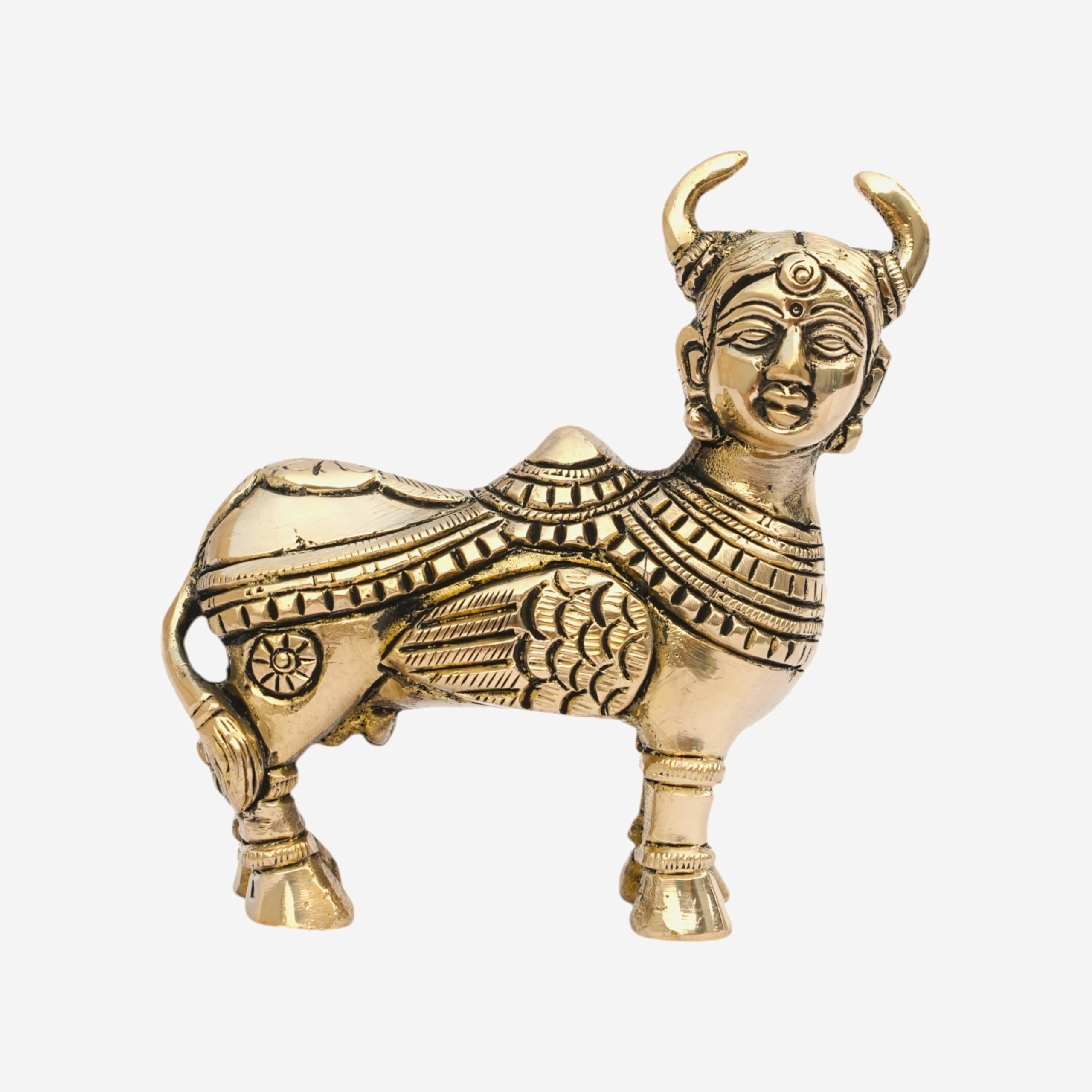 Brongs Brass Kamdhenu Statue | Height - 10.5 Cm Aprrox. | Weight - 540 Gram Approx. | Vastu Idol For Home And Office | Zonal Pla
