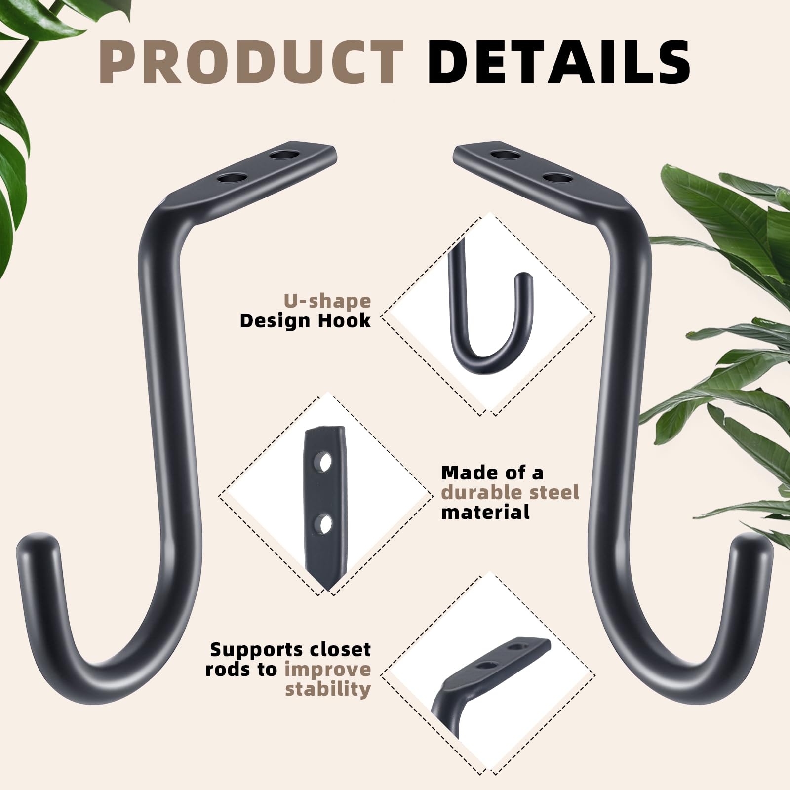 Gisafai 4 Pcs Closet Rod Center Support 1 Inch Heavy Duty Metal Wall Mount Rod Bracket Closet Rod Support Bracket Clothes Storag