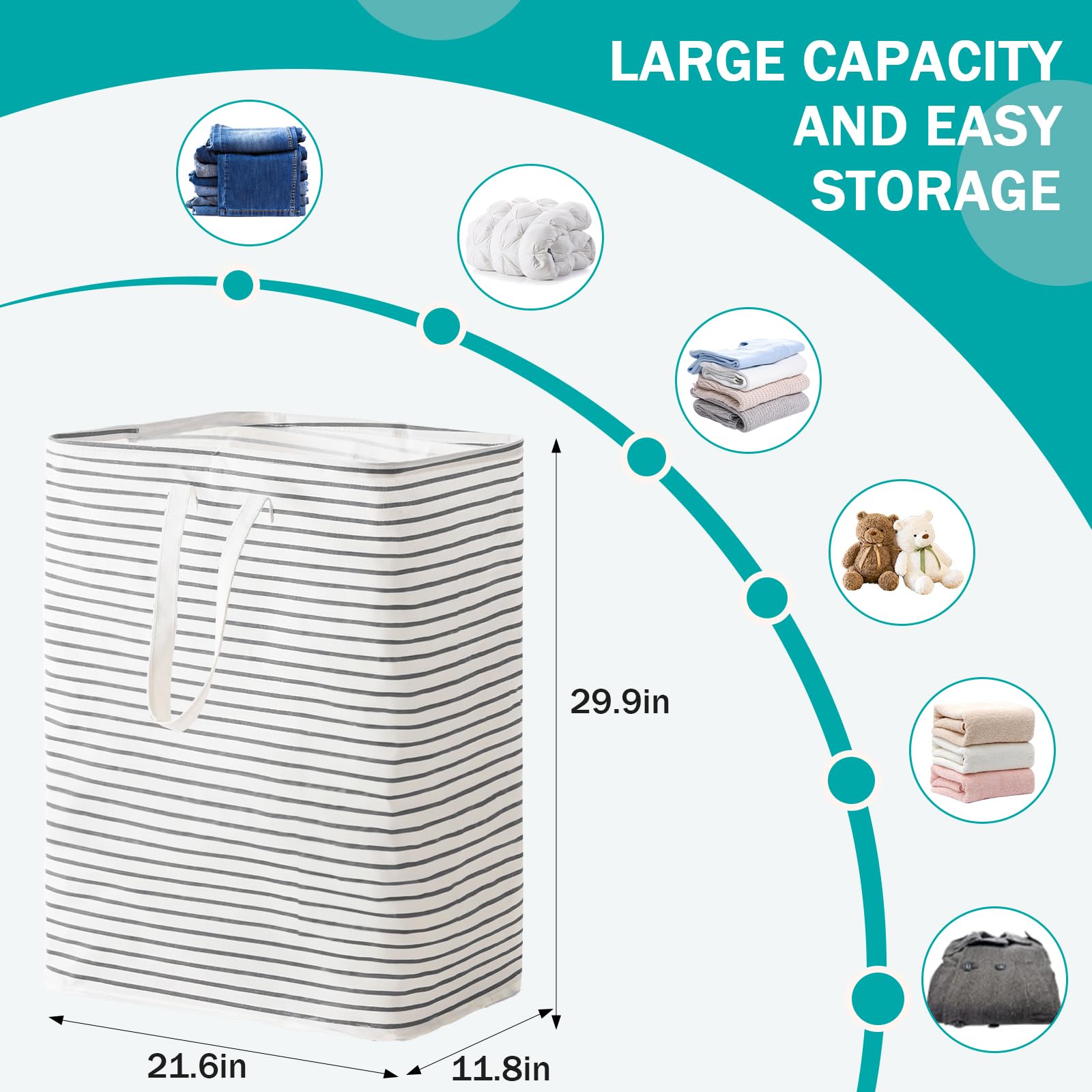 125L Freestanding Laundry Hamper, Collapsible Waterproof Clothes Basket With Easy Carry Long Handle, Washing Bag For Clothes, To