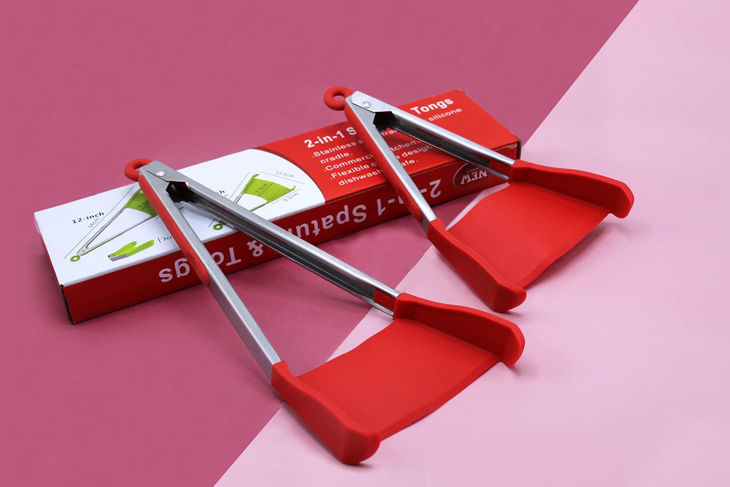 Ilife 2 In 1 NonStick Silicone Kitchen Spatula Tong 2 Pack (1 Large 1 Small). MultiPurpose Food Cooking & Serving Utensil Wit