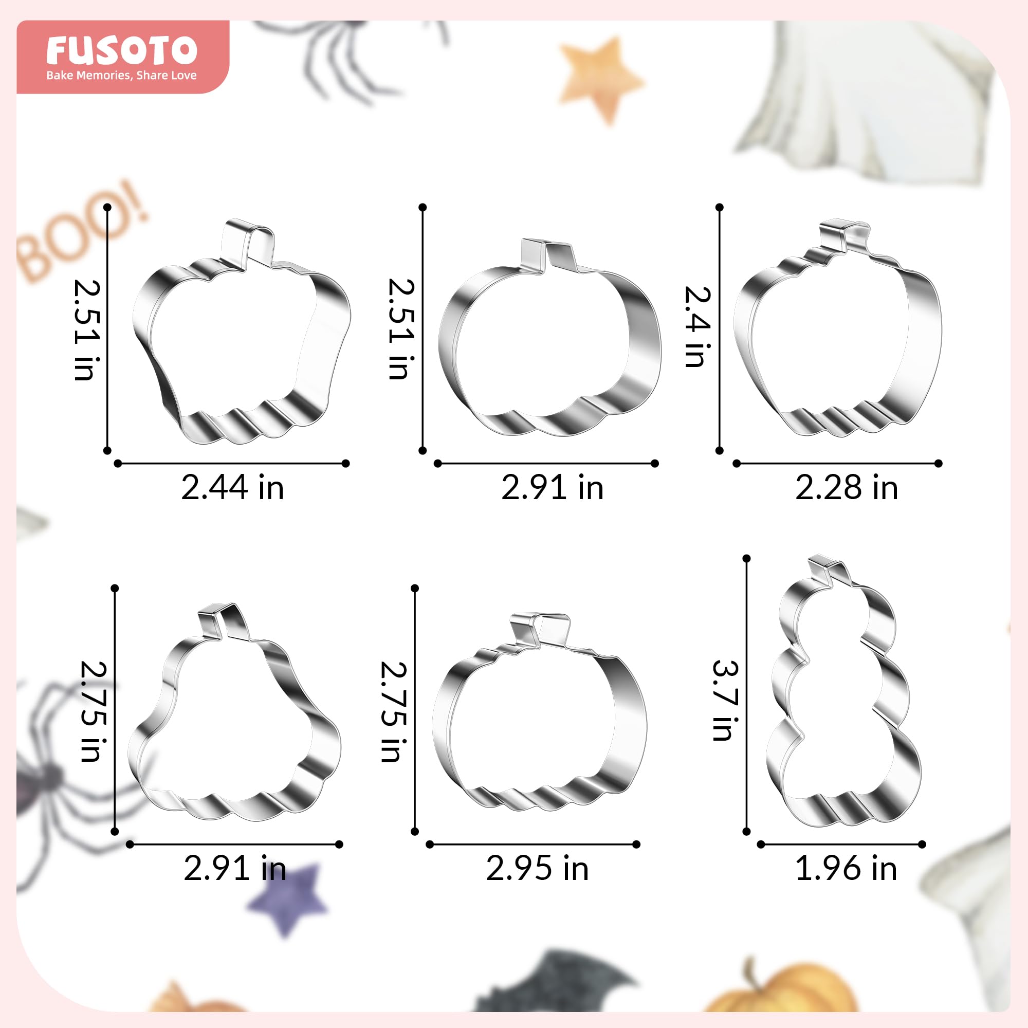 FUSOTO 6PCS Pumpkin Cookie Cutters, 3 Inches Fall Pumpkin Shaped Stainless Steel Cutter - Holiday Halloween Thanksgiving Cookie