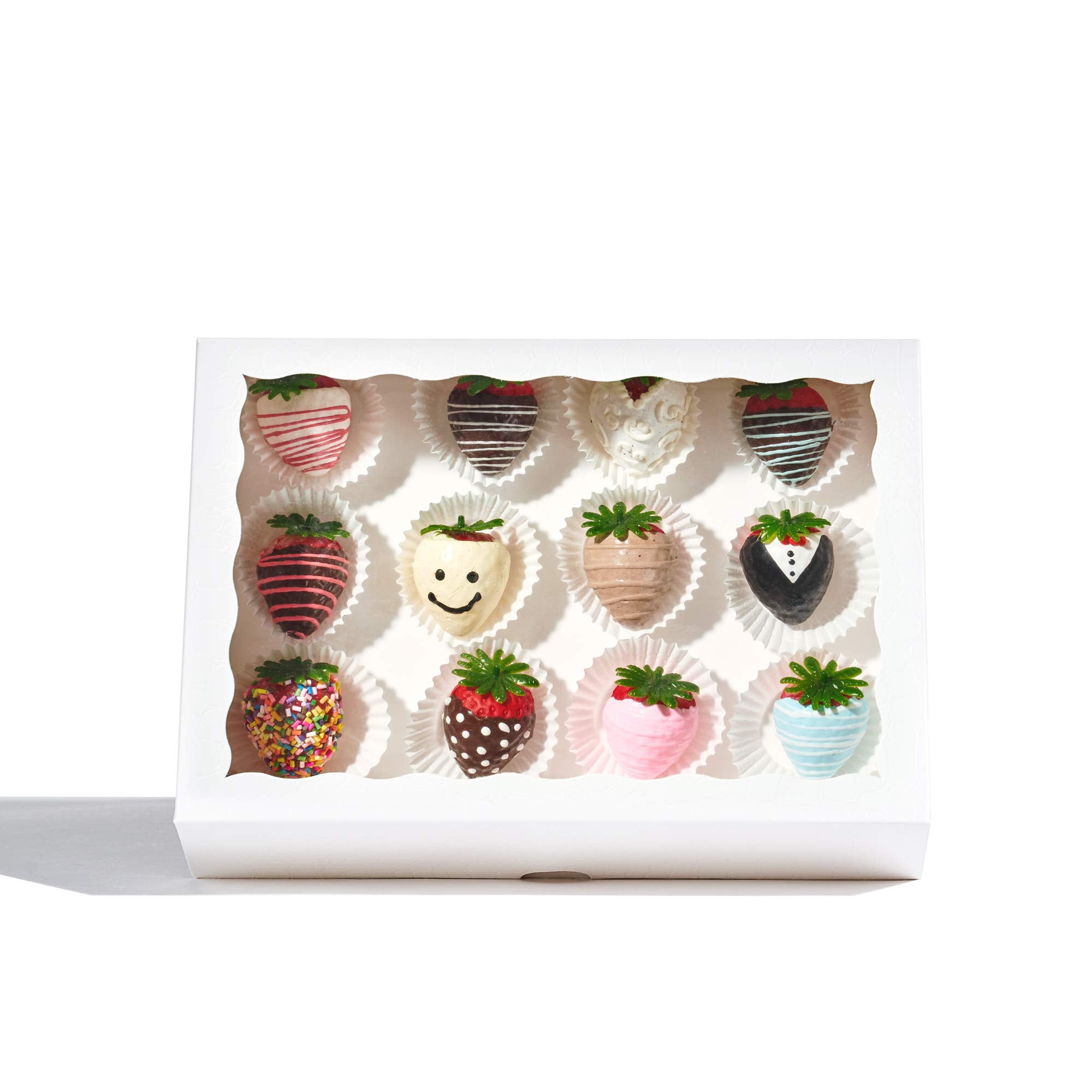 Jcxpack 12Pcs 10 X 7 X 2.5 Inches Premium Fancy White Strawberry Boxes, Cookie Boxes, Elegant White Bakery Box With Display Wind