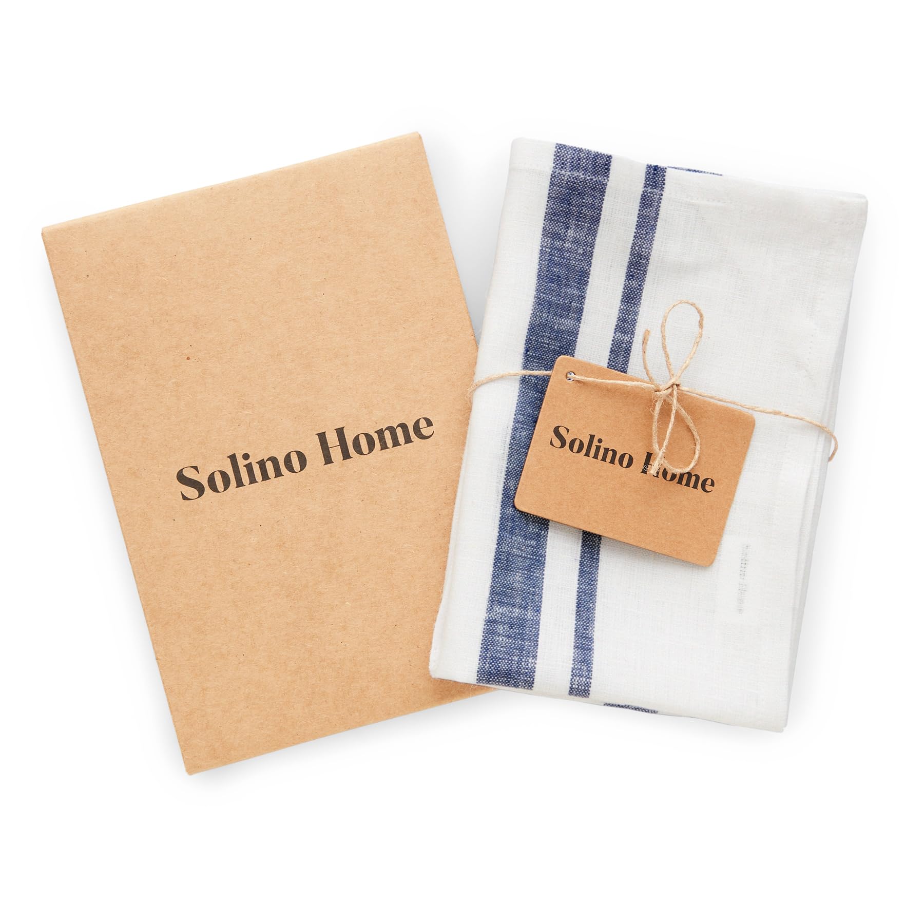 Solino Home Linen Kitchen Towels Set Of 2 - Navy And White 17 X 26 Inch - 100% Pure Linen French Stripe Kitchen/Tea Towels - Mac