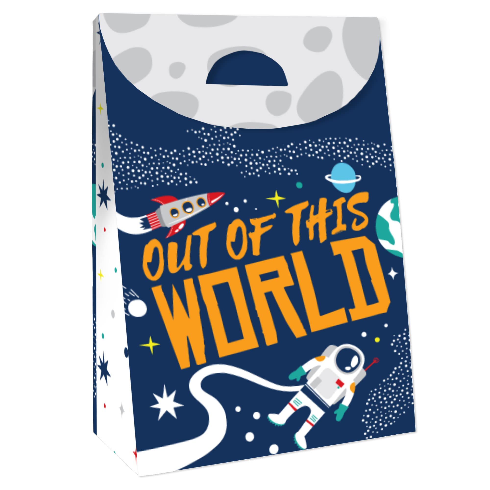 Big Dot Of Happiness Blast Off To Outer Space - Rocket Ship Baby Shower Or Birthday Gift Favor Bag - Party Goodie Boxes - Set Of