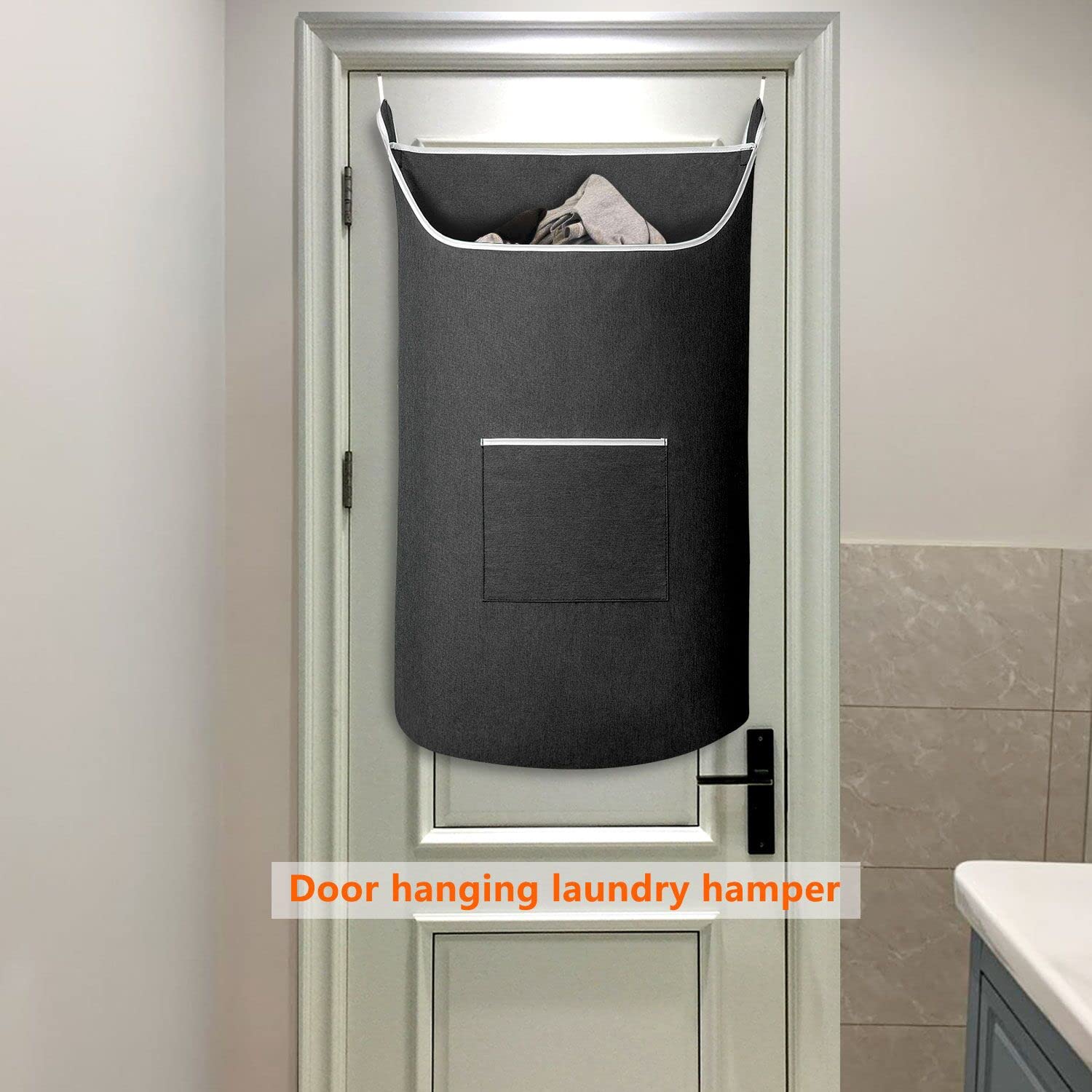 SAVERHO XL Hanging Laundry Hamper Bag  Black Door Hanging Hamper with Large Openging Hanging Laundry Hamper Storage Bag Large Size?36X22 Inch (Black)