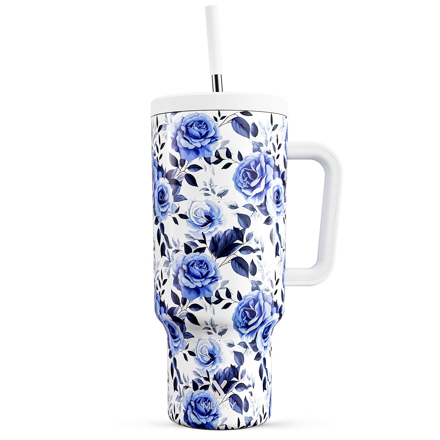 Meoky 40 oz Tumbler with Handle for Couples: Stainless Steel Insulated Tumbler with 24 Waterproof Love Stickers - Girlfriend Boy