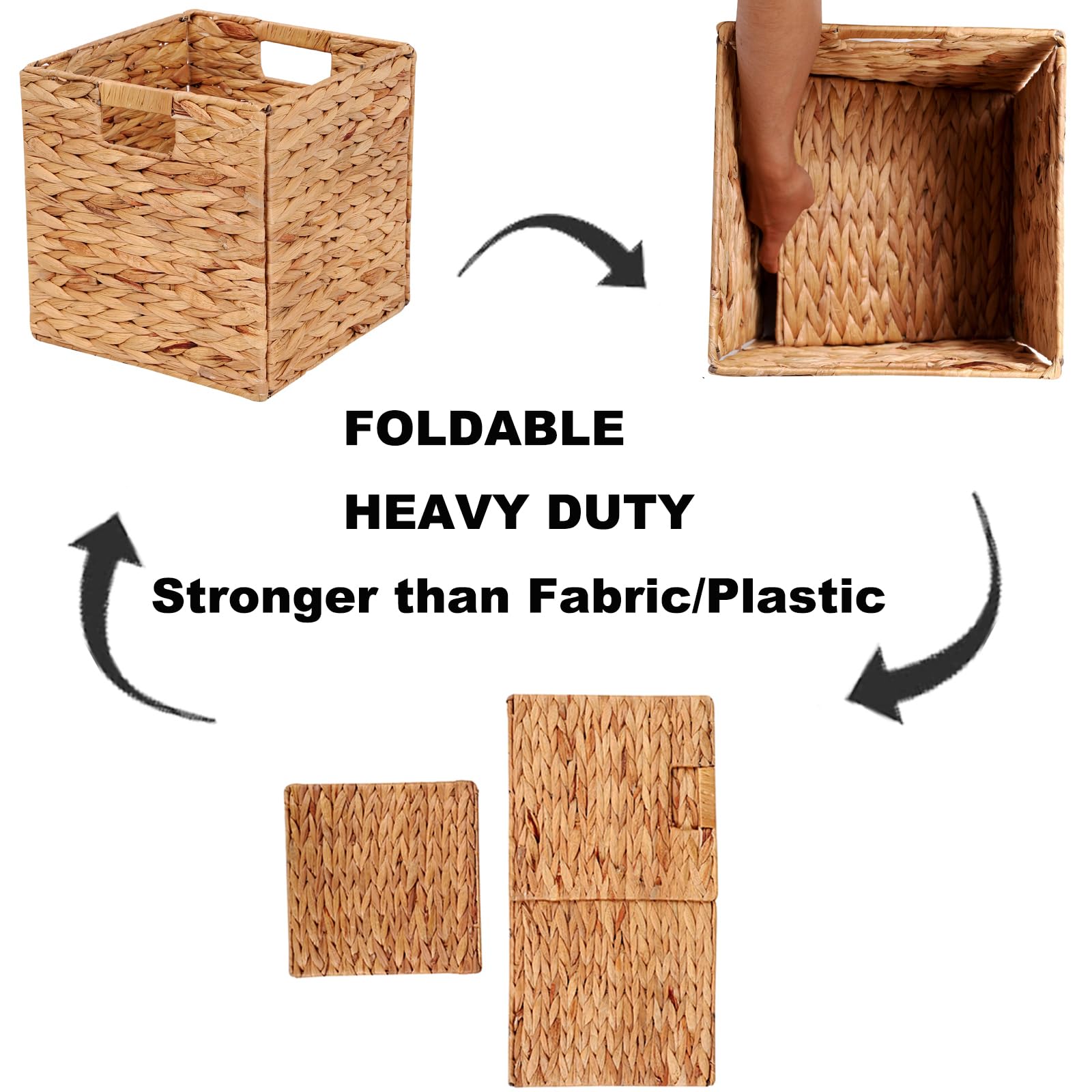 Lyjwoo6D Wicker Storage Cubes Wicker Storage Baskets Rectangular Laundry Organizer Totes For Shelves,Foldable Handwoven Water Hy