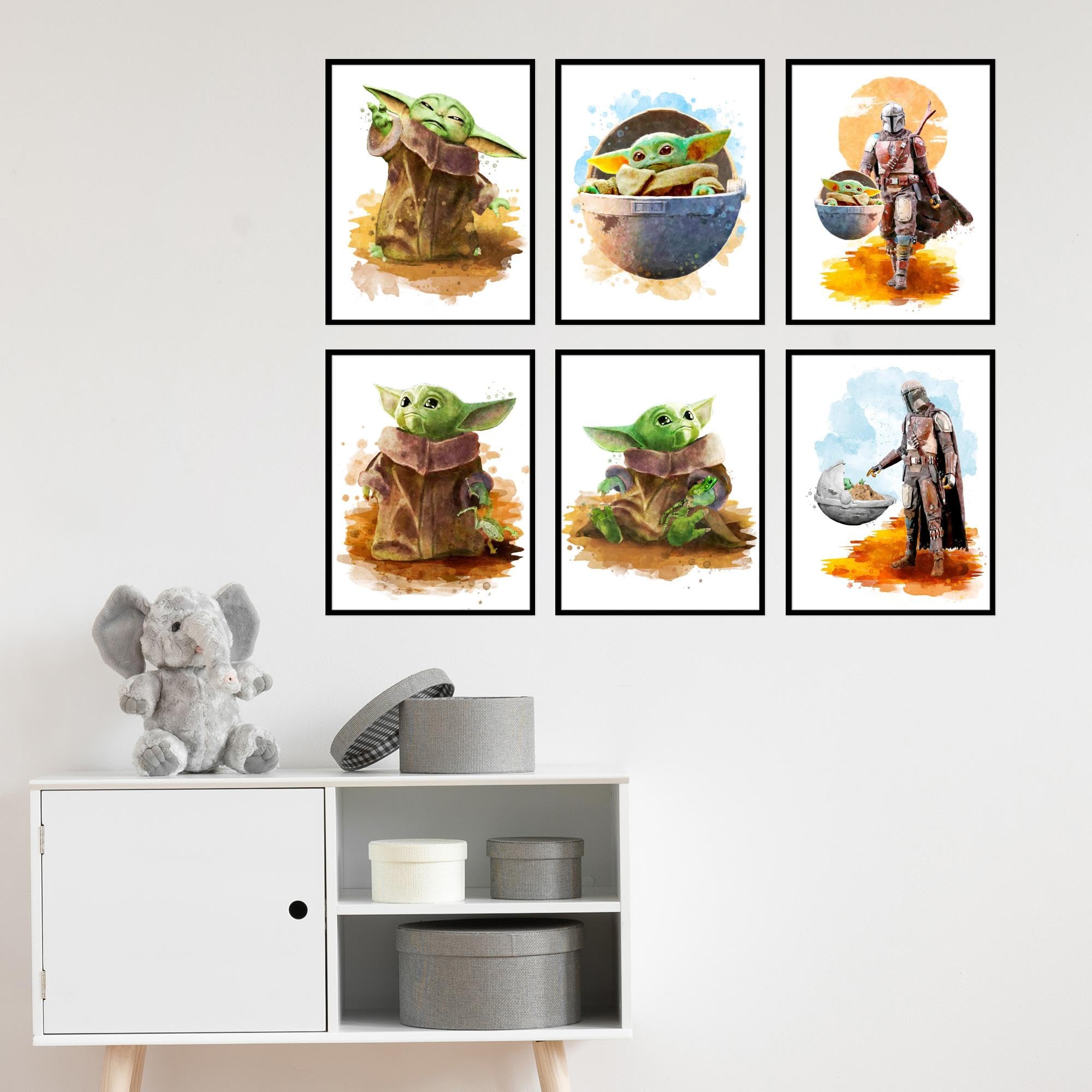 BigWigPrints Baby Yoda Poster - Baby Yoda Room Decor  Star Wars Wall Decor  Baby Yoda Wall Decor  Star Wars Room Decor for Boys  Mandalorian Poster  Star Wars Nursery Decor - 6 Pack (8x10'') Unframed