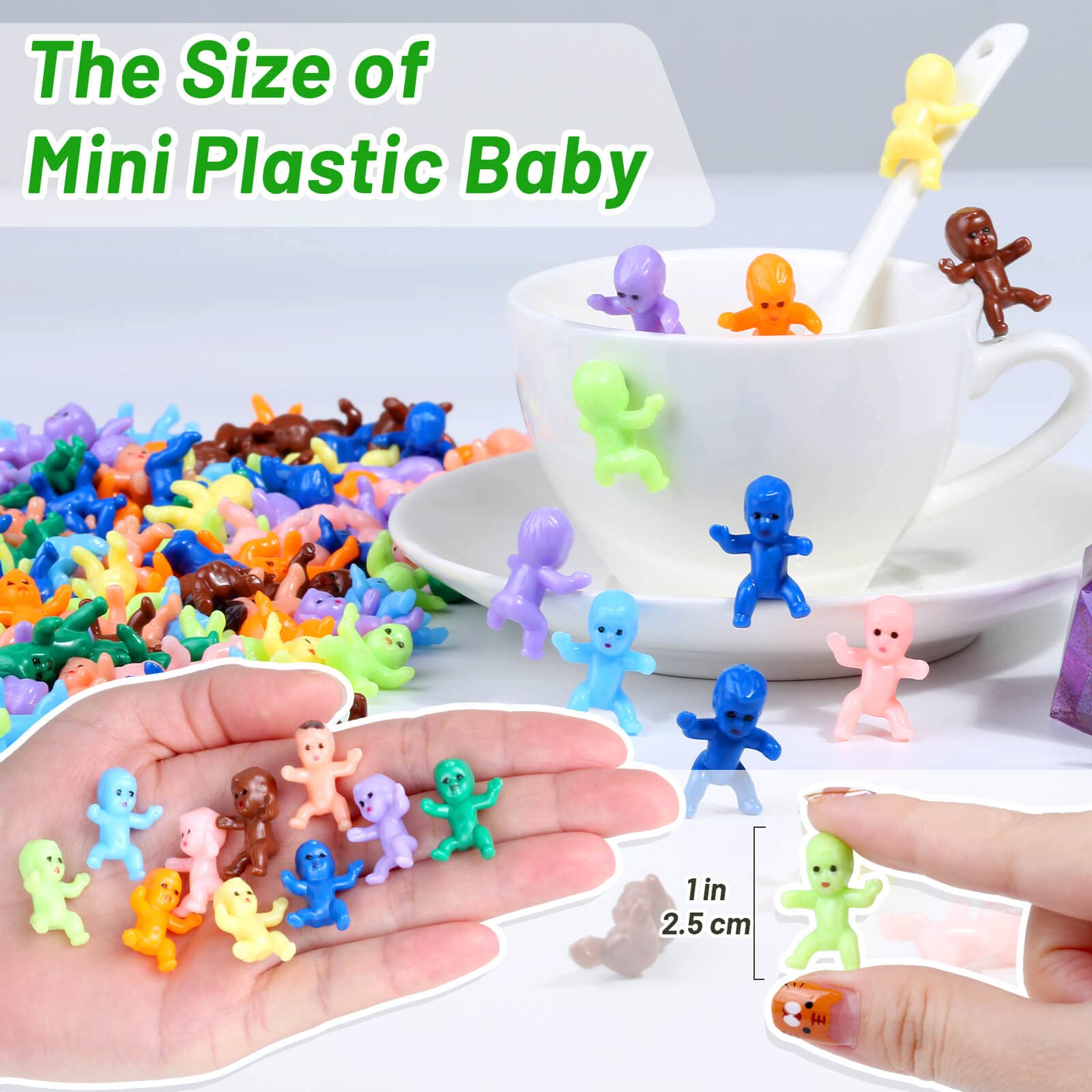 selizo Mini Plastic Baby Figurines, 200pcs Multicolor Cake Babies for Baby Shower Games, Model MPB-5