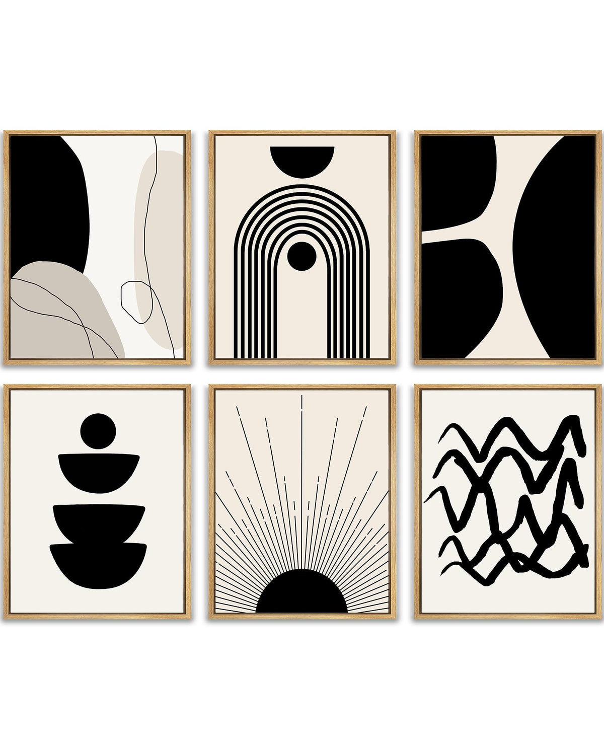 ???????????? Black Abstract Boho Wall Art Minimalist Geometric ???????????? Wood Wall Decor Boho Room Decor Black Beige Art Canv