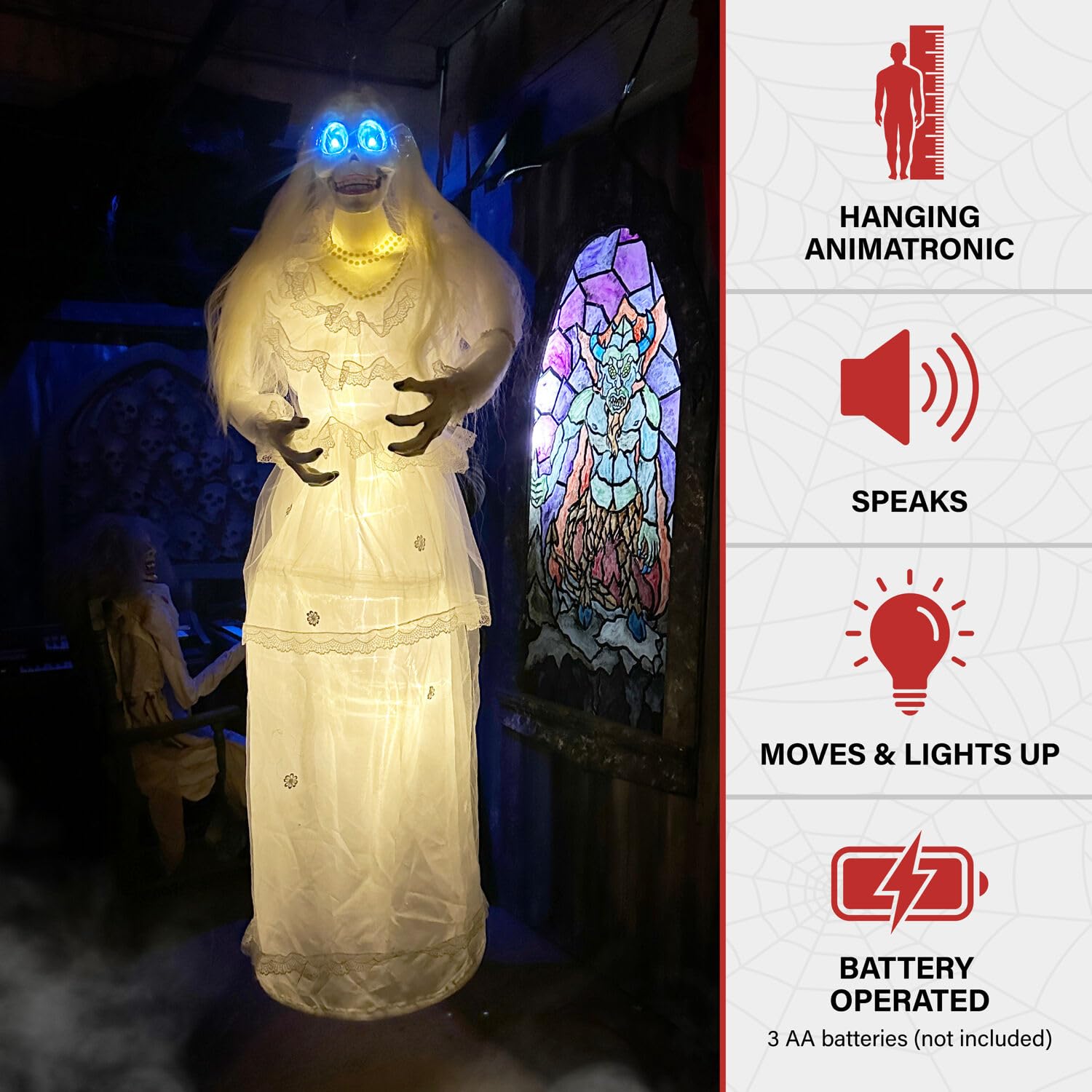 Haunted Hill Farm Animatronic Animated Hanging Spinning Bride, Halloween Animatronic, Creepy Horror Movie D  cor, Scary House Pa