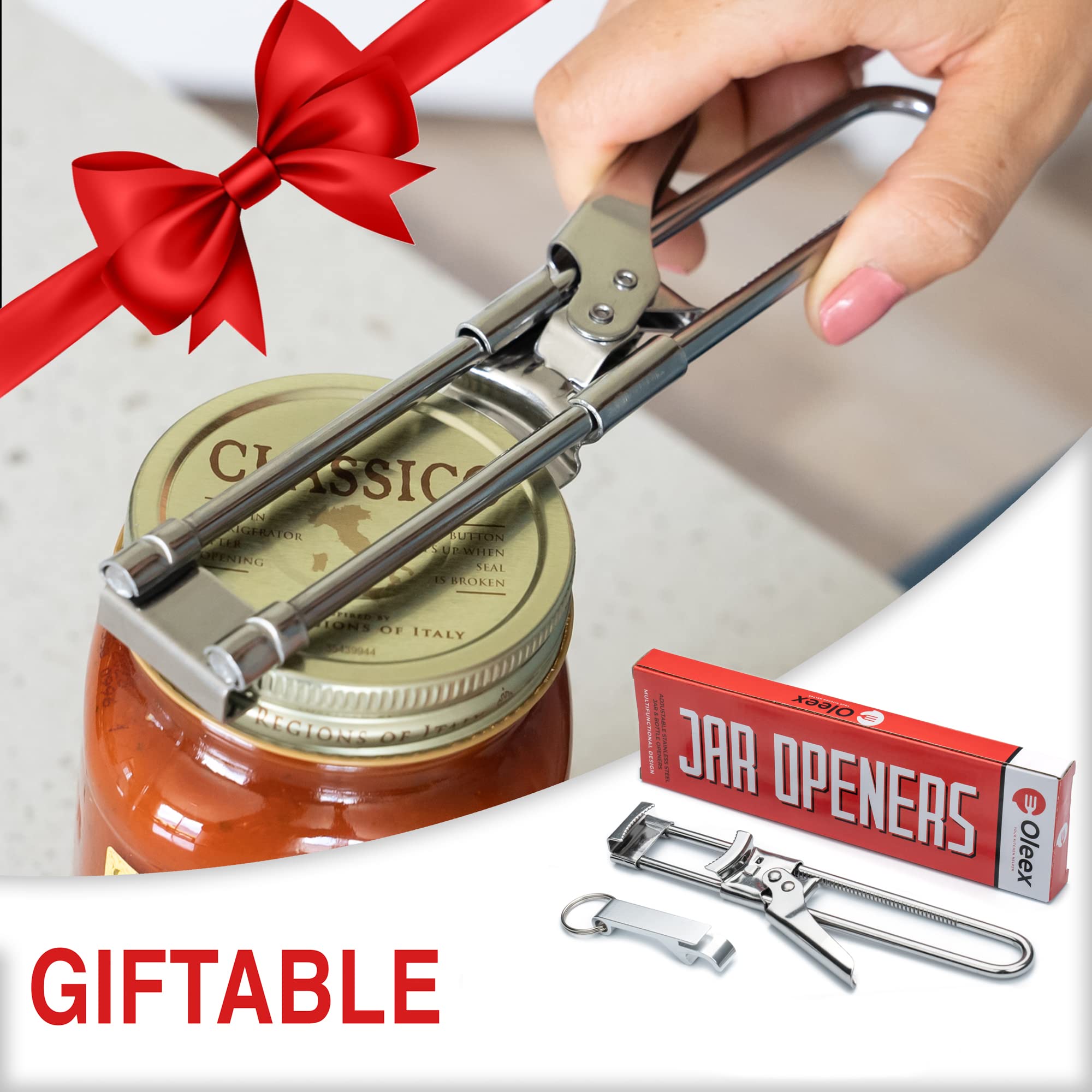 Oleex Jar Opener For Weak Hands With Keychain Bottle Cap Opener. Easy Jar Opener For Seniors With Arthritis Or Kids Jar Openers.