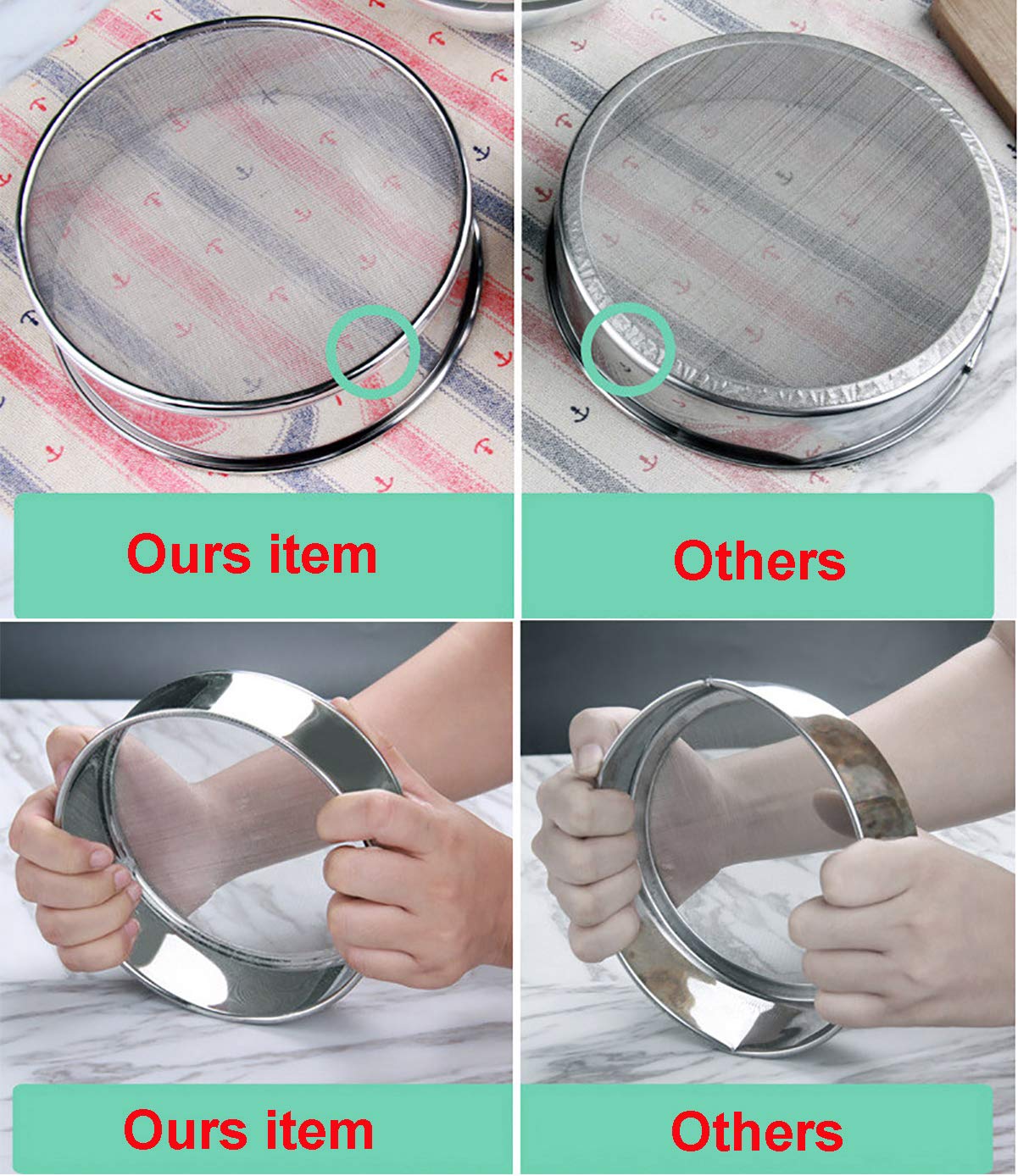 Flour Sifter, Flour Sifter For Baking, Fine Mesh Sifter, Flour Sieve Fine Mesh, 60 Mesh Sieve 304 Stainless Steel Round Sifter F
