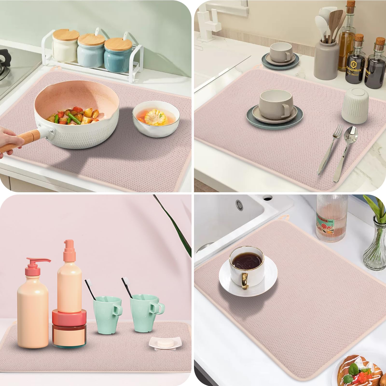 Geeric Microfiber Dish Drying Mat, Super Absorbent Kitchen Dish Drying Pad, Reversible For Countertop, 12*16 Inch Yellow