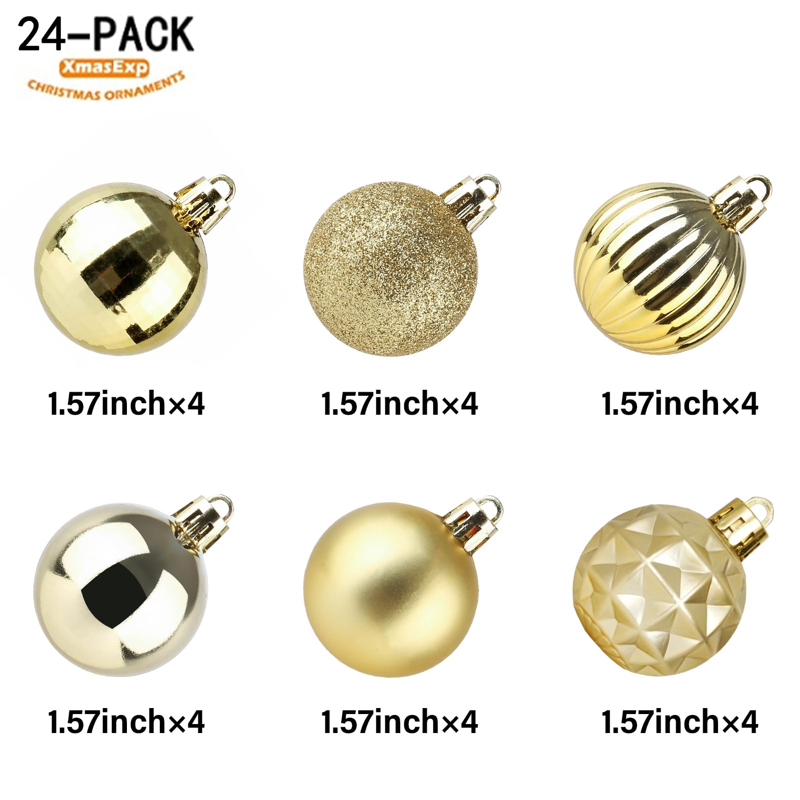 XmasExp 24ct Christmas Ball Ornaments Shatterproof Christmas Ornaments Set Decorations for Xmas Tree Balls 40mm/1.57    (1.57,