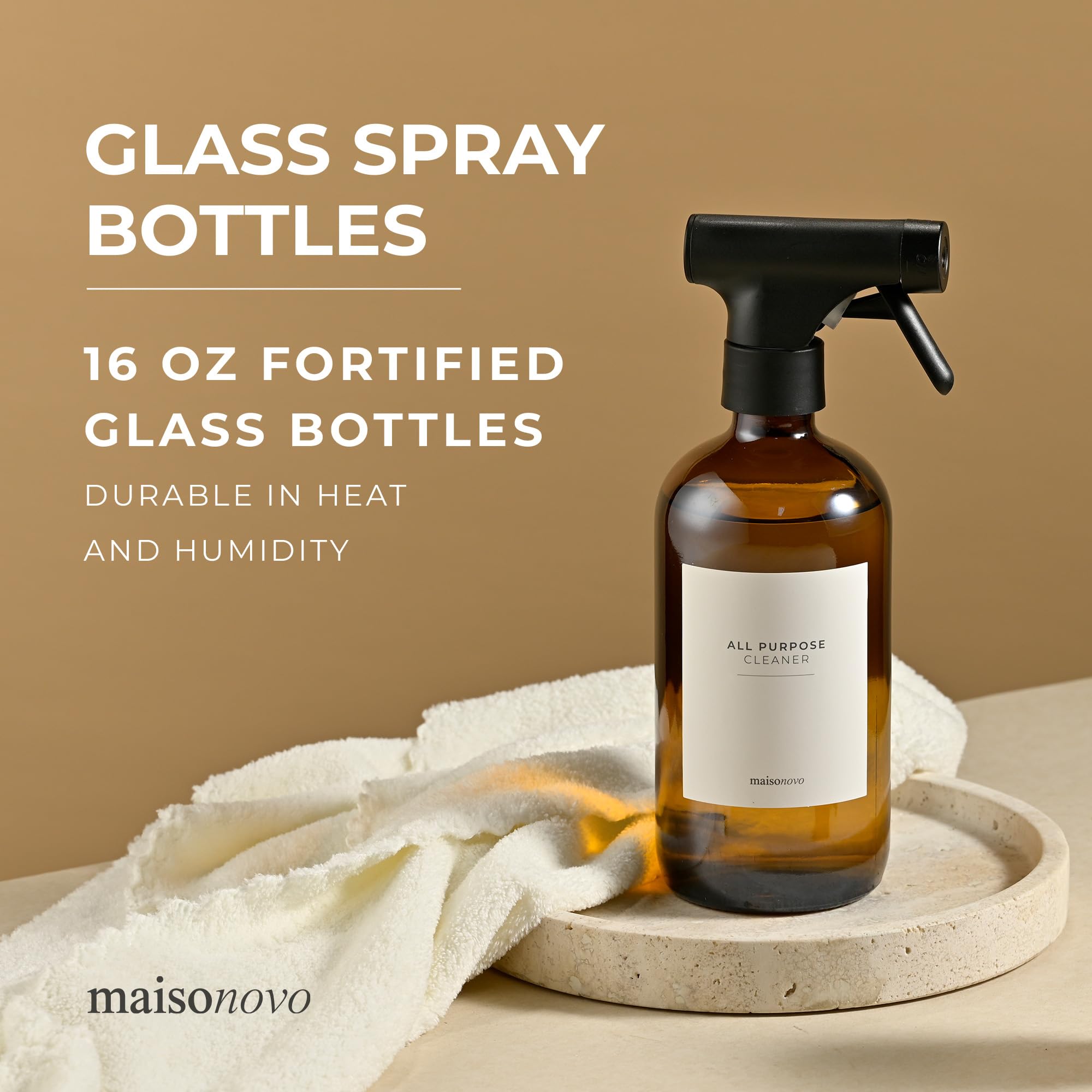 Maisonovo Glass Spray Bottle | 16.9 Fl Oz Amber X 2 With 16 Labels