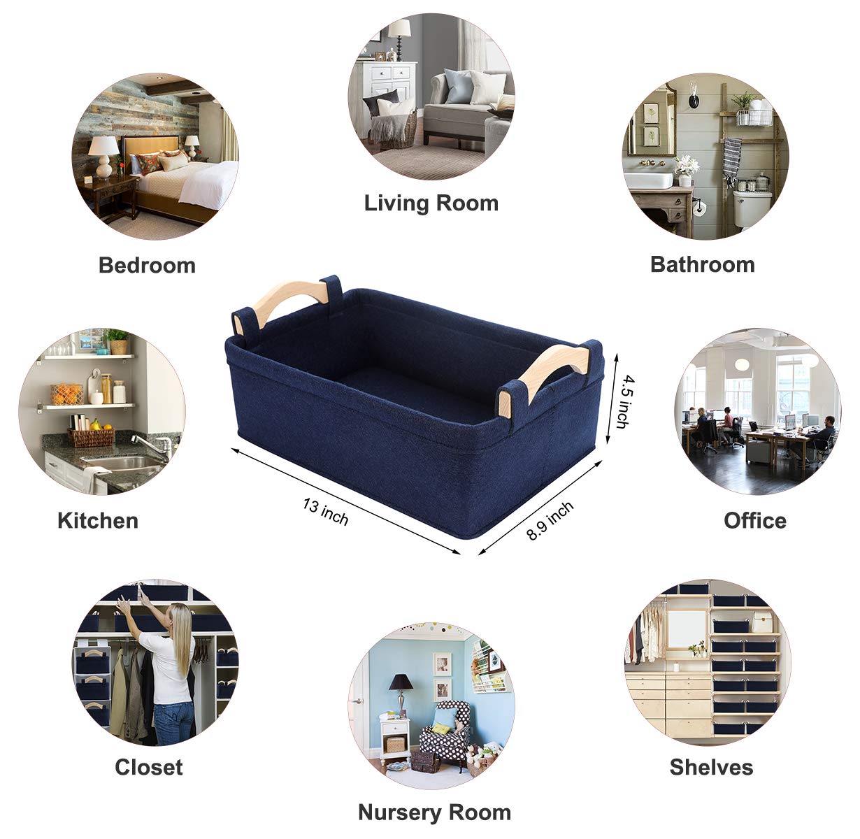 Rectangle Navy Blue  Soft Decorative Nursery storage basket Bins for Books Magazines Album Dog Toys Bra Socks Storage Bins Baskets
