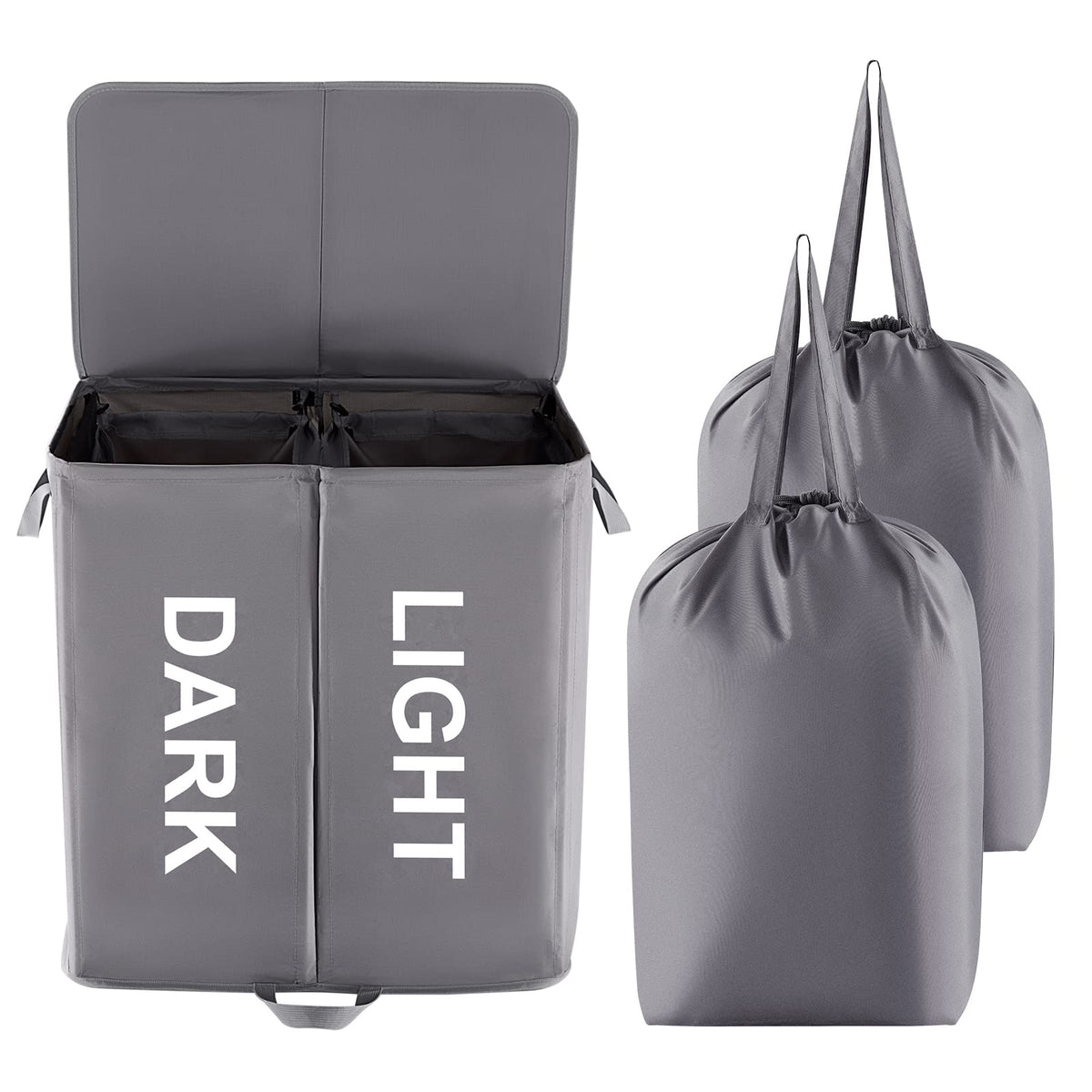 Lifewit 136L Double Laundry Hamper With Lid And Removable Laundry Bags, Large Divided Hamper, Collapsible 2 Section Laundry Bask