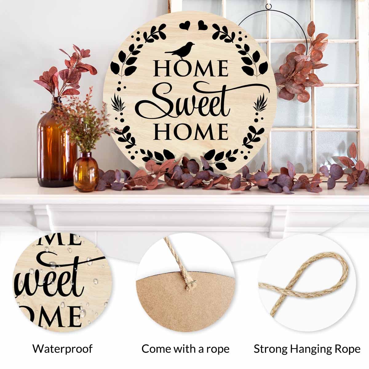 Beabes Welcome Sign Front Door Decoration Home Sweet Home Outdoor Indoor Wall Hanging Decorations 12x12in