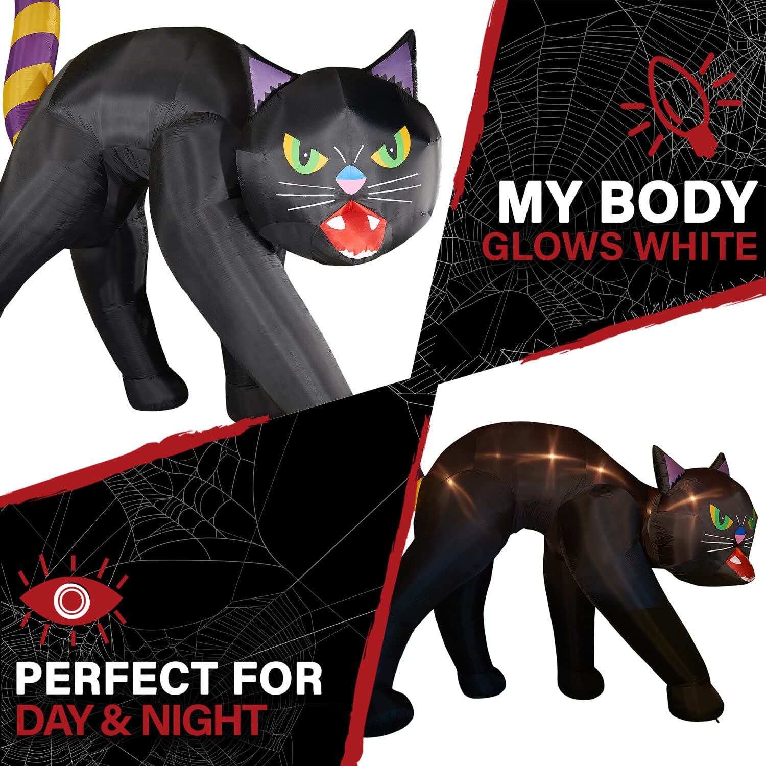 Haunted Hill Farm 9.8 Ft. Halloween Cat Blow Up with LED Lights, Giant Inflatable Yard Decor for Home, Haunted House, Black Cat