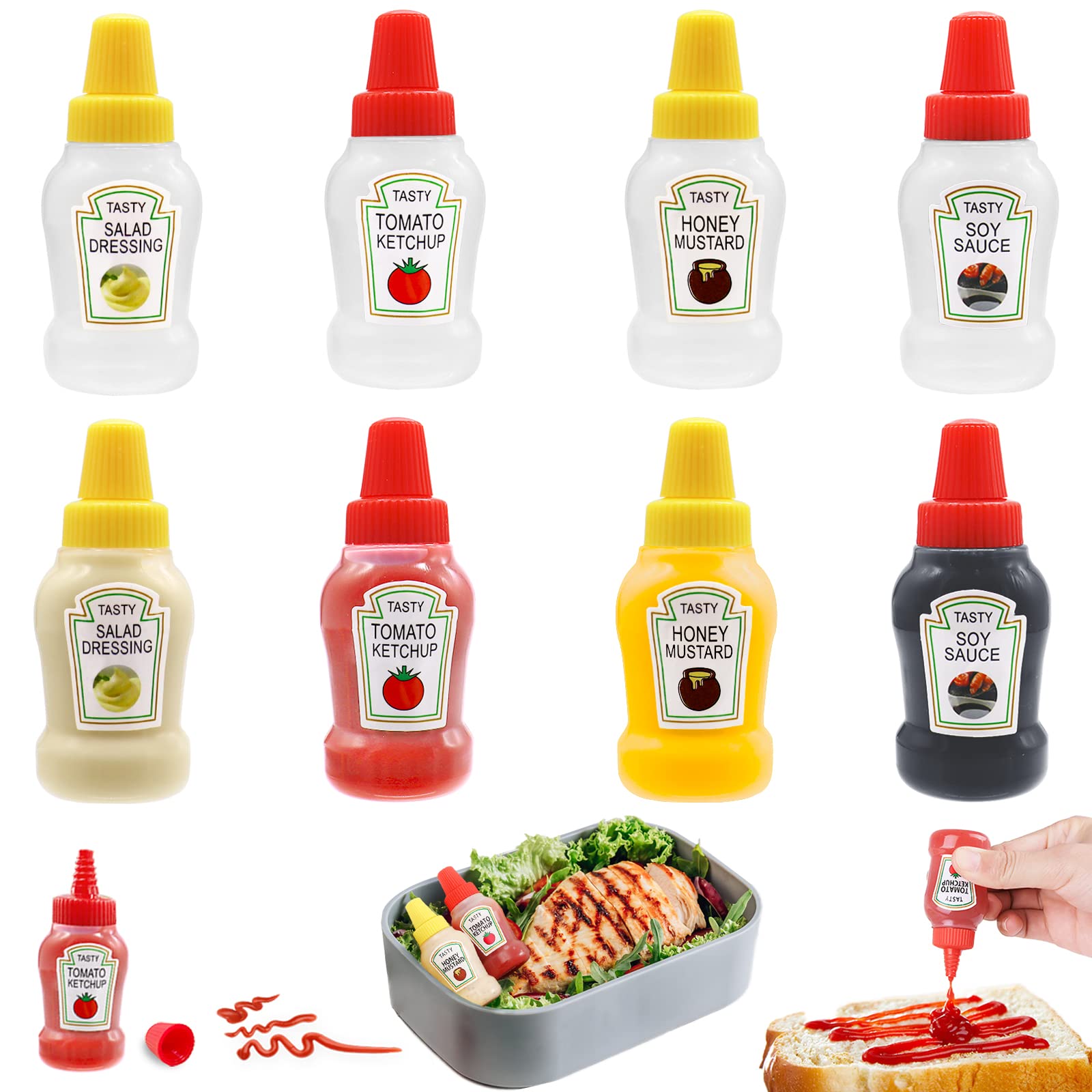 Niurewan 8 Pcs Mini Ketchup Bottles,25Ml Condiment Squeeze Bottle,Plastic Portable Containers Bottle For Adults,Office,Lunchbox,