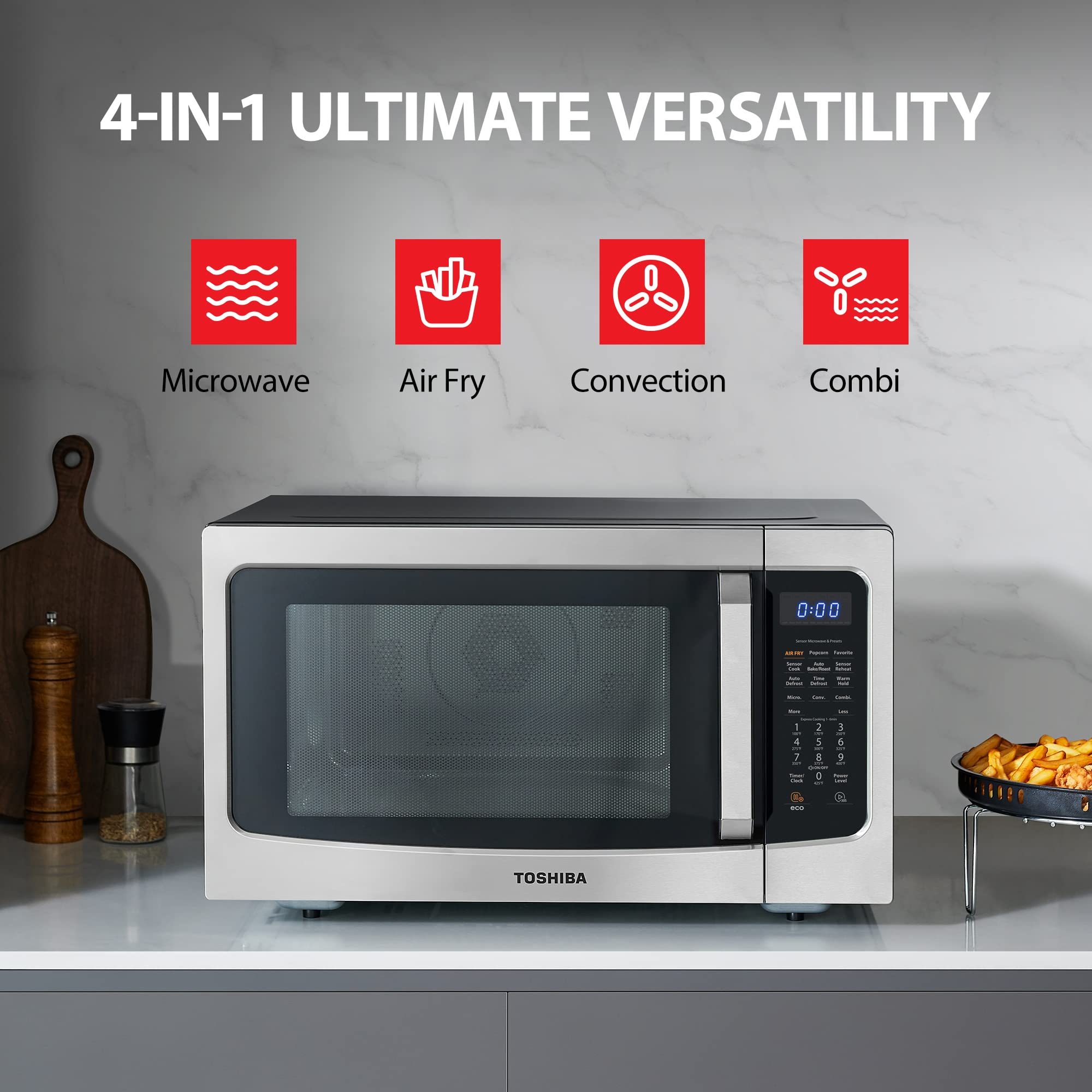 Toshiba 4-In-1 Ml-Ec42P(Ss) Countertop Microwave Oven, Smart Sensor, Convection, Air Fryer Combo, Mute Function, Position Memory