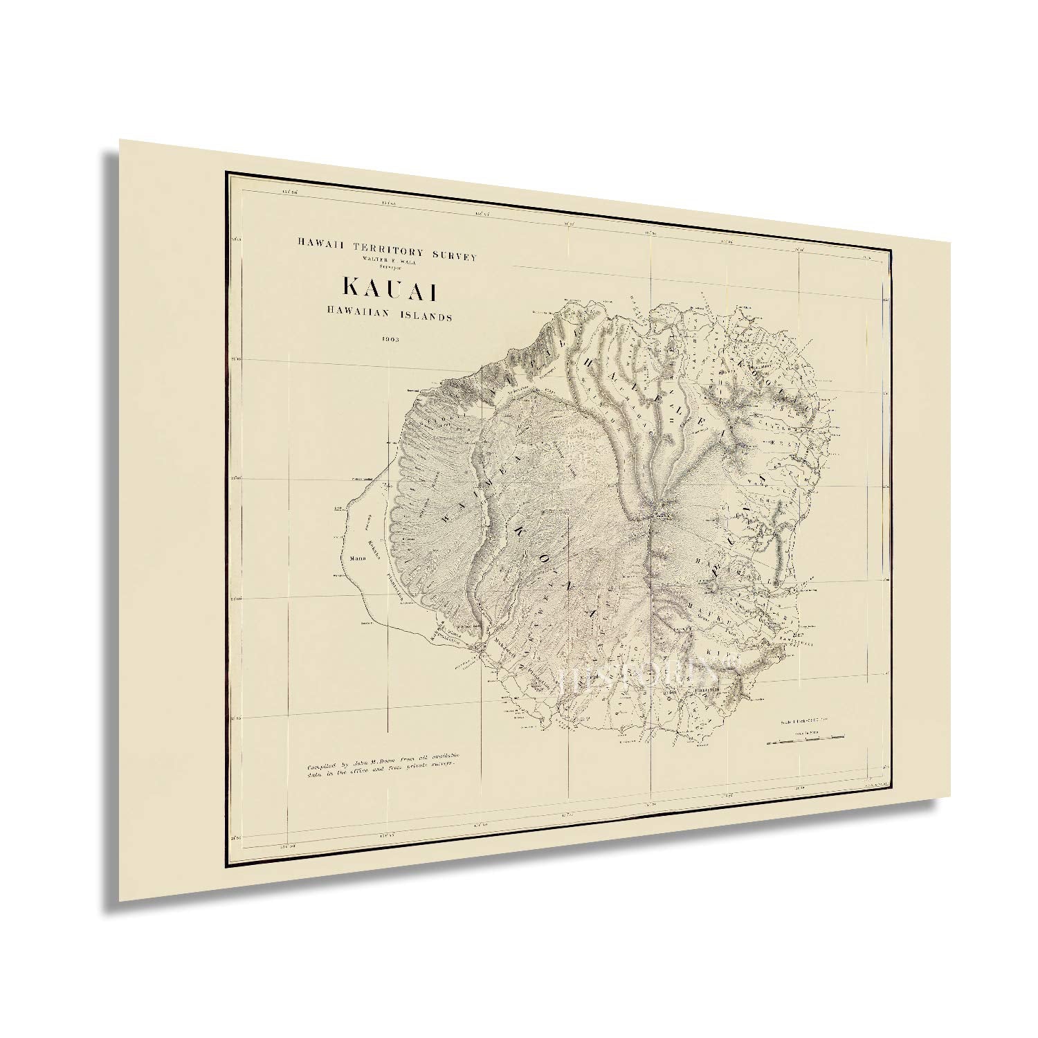 Historix Vintage 1903 Kauai Map - 24X36 Inch Vintage Kauai Wall Art - Historic Kauai Poster Print - Old Kauai Hawaii Map Territo
