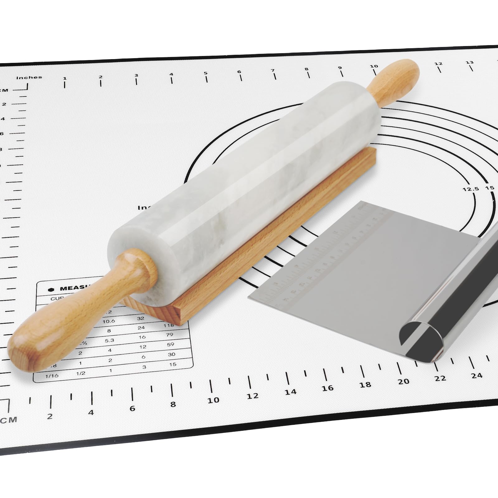 Koville African Natural Marble Rolling Pin, Non-Stick Polished Dough Roller, Pasta, Dumpling, Fondant, Pie Crust, Bread, Pizza D