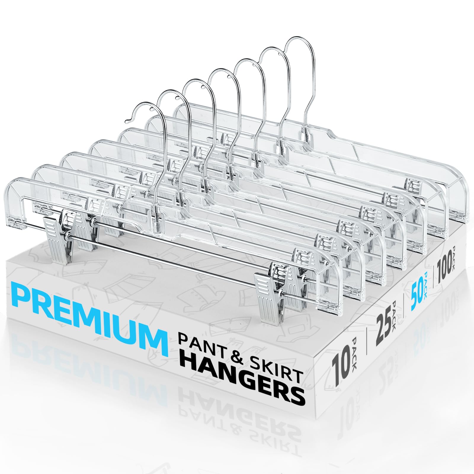House Day 50 Pack 14 Inch Clear Plastic Skirt Hangers With Clips, Skirt Hangers, Clip Hangers For Pants,Trouser Bulk Plastic Pan