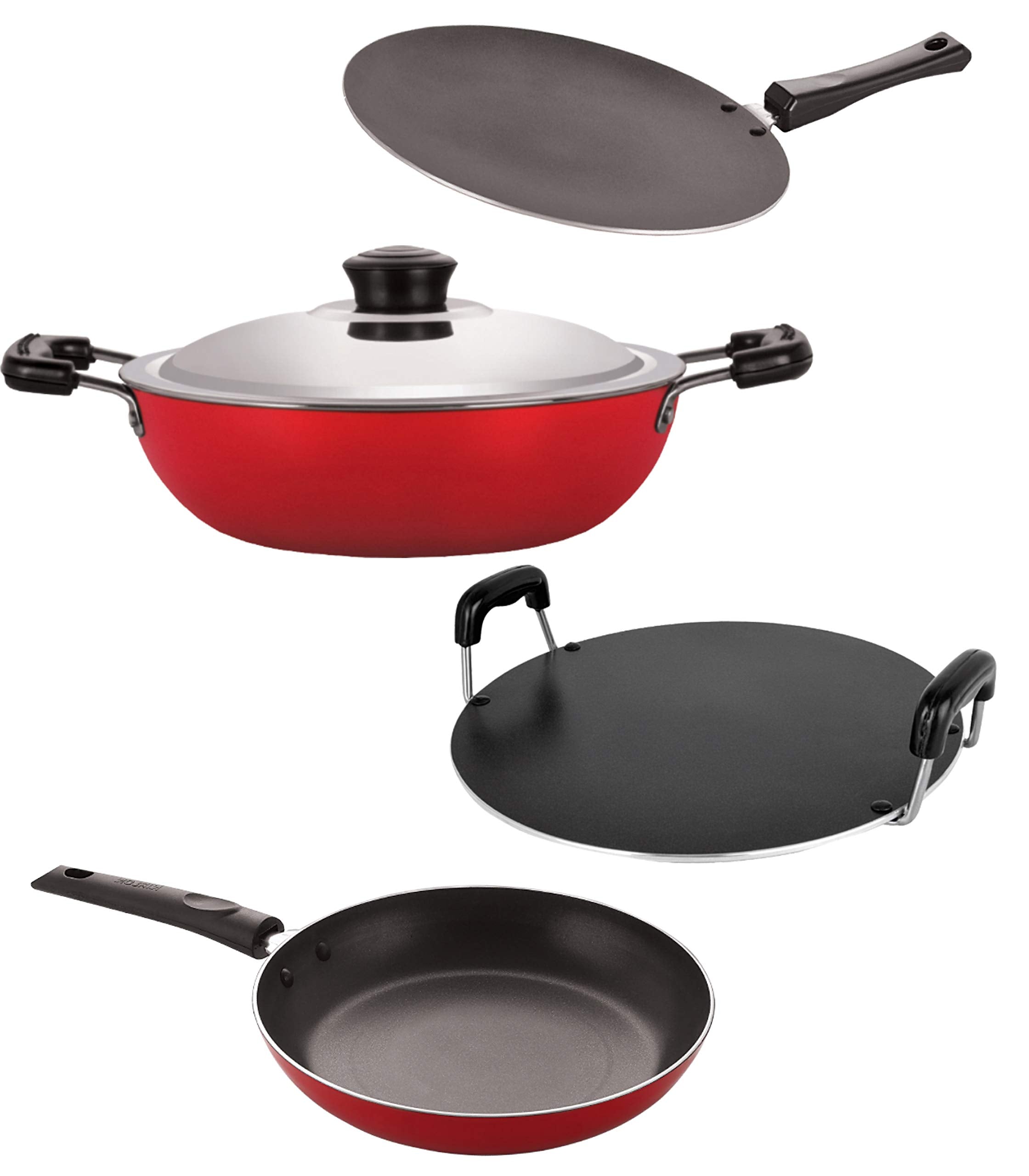 Nirlon NonStick Aluminium Cookware Essential Combo Gift Set Of 4 Pieces With Bakelite Handle(2.6Mm_Ct_Kdb_Rt_Tp24)