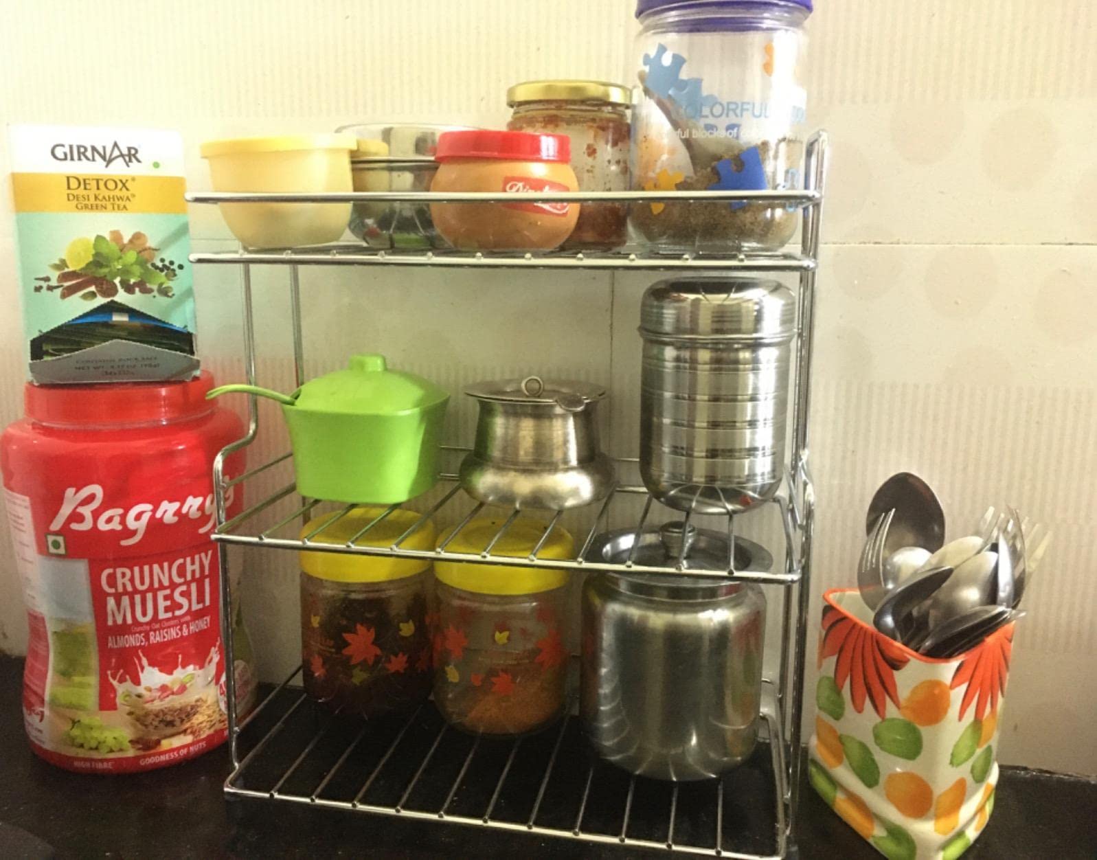 Cr18 Collection Stainless Steel Spice 3Tier Trolley Container Organizer Basket For Boxes Utensils Dishes Plates For Home Multip