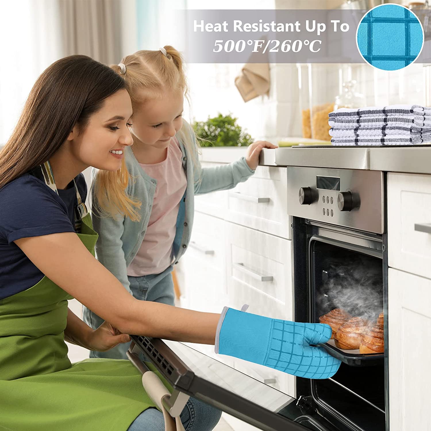 Oven Mitts And Pot Holders With Kitchen Towel Dishcloth Sets, 500 Degree Heat Resistant Kitchen Mitts And Pot Holders, Dish Towe