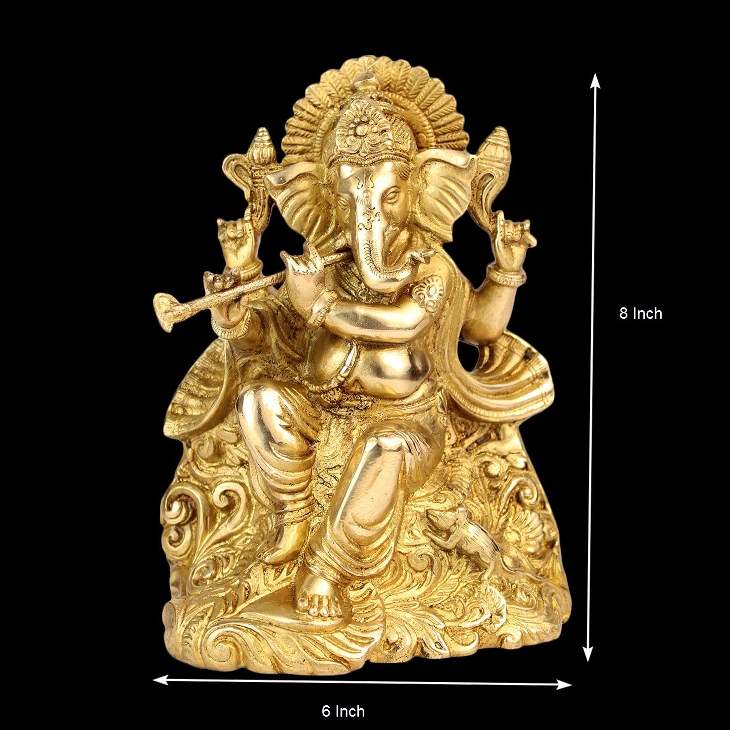 Artvarko Brass Ganesha Bhagwan Playing Flute Sitting Ganesh Statue Moorti For Temple Puja Home Office Marriage Gift Size 8