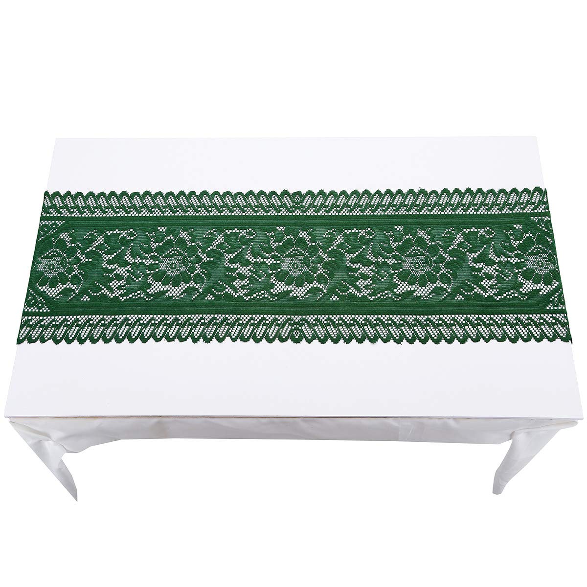 Mookaitedecor Lace Table Runner For Wedding Party Coffee Table Decor Green, 13 X 54 Inch