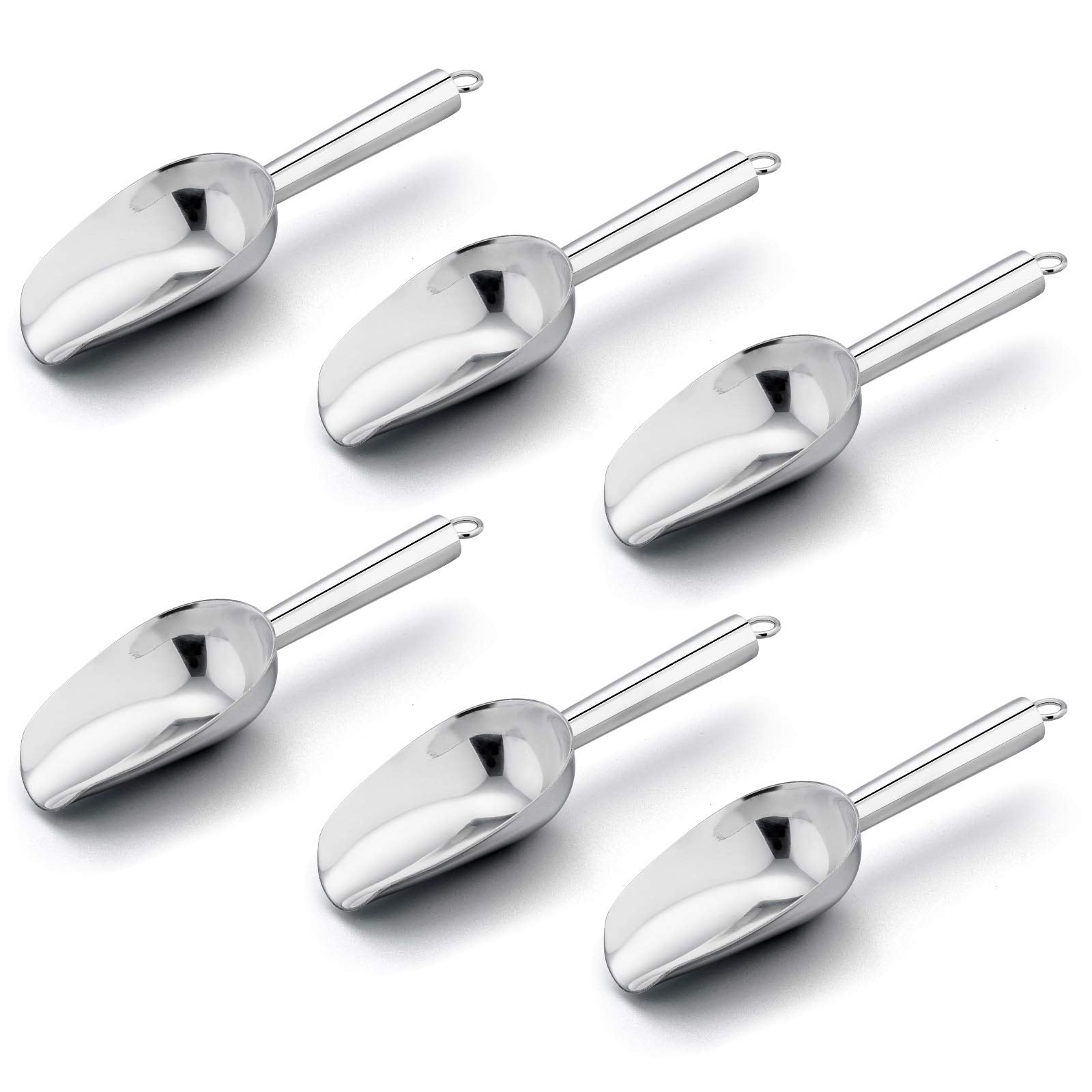 Mini Ice Scoop Set Of 6, E-Far 3 Ounce Stainless Steel Kitchen Scoops, Ideal For Candy/Ice Cube/Flour/Sugar/Coffee Bean/Protein