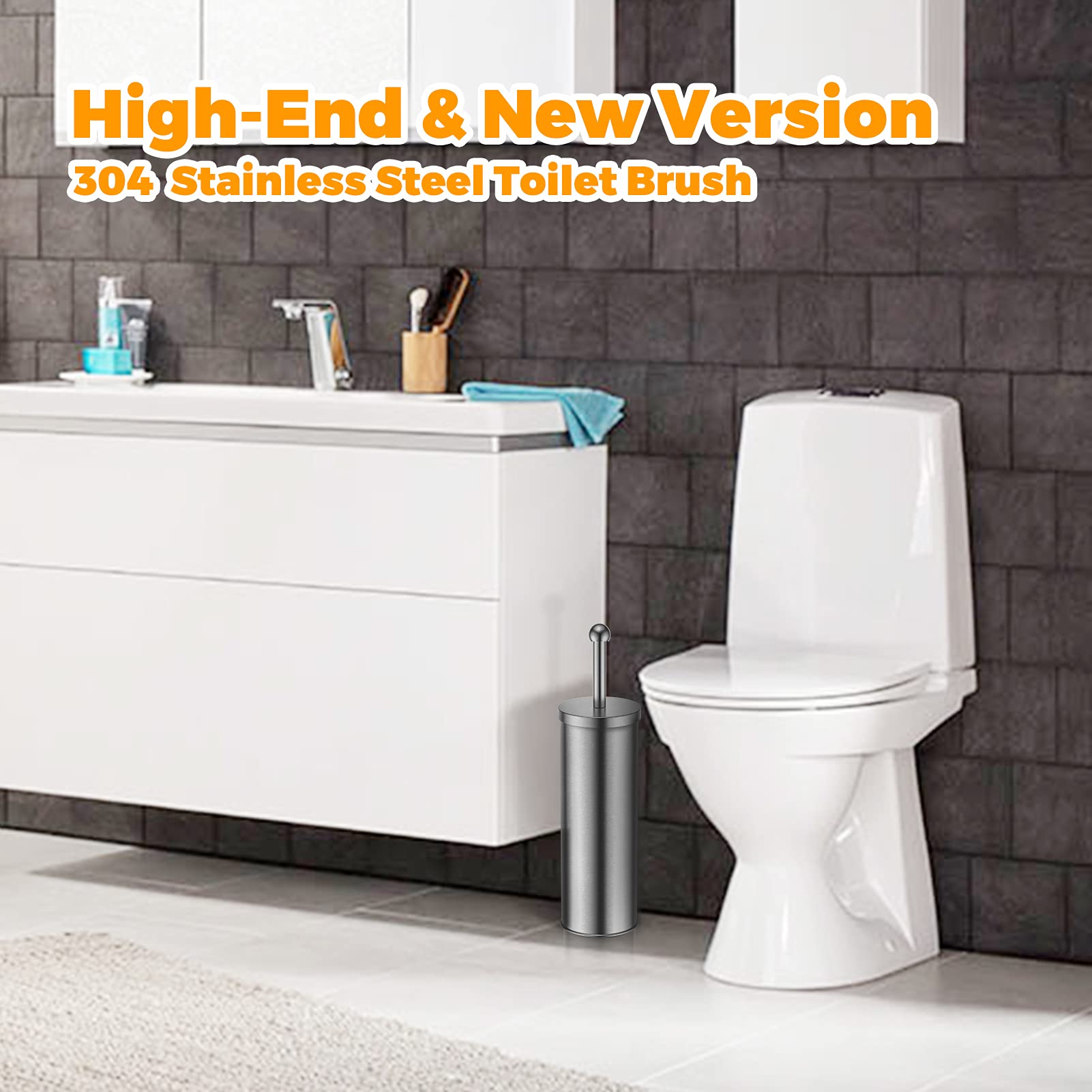 Jiga Toilet Brush And Holder, Stainless Steel Toilet Bowl Brush, Bathroom Toilet Bowl Scrubber Brush With Stiff Bristles