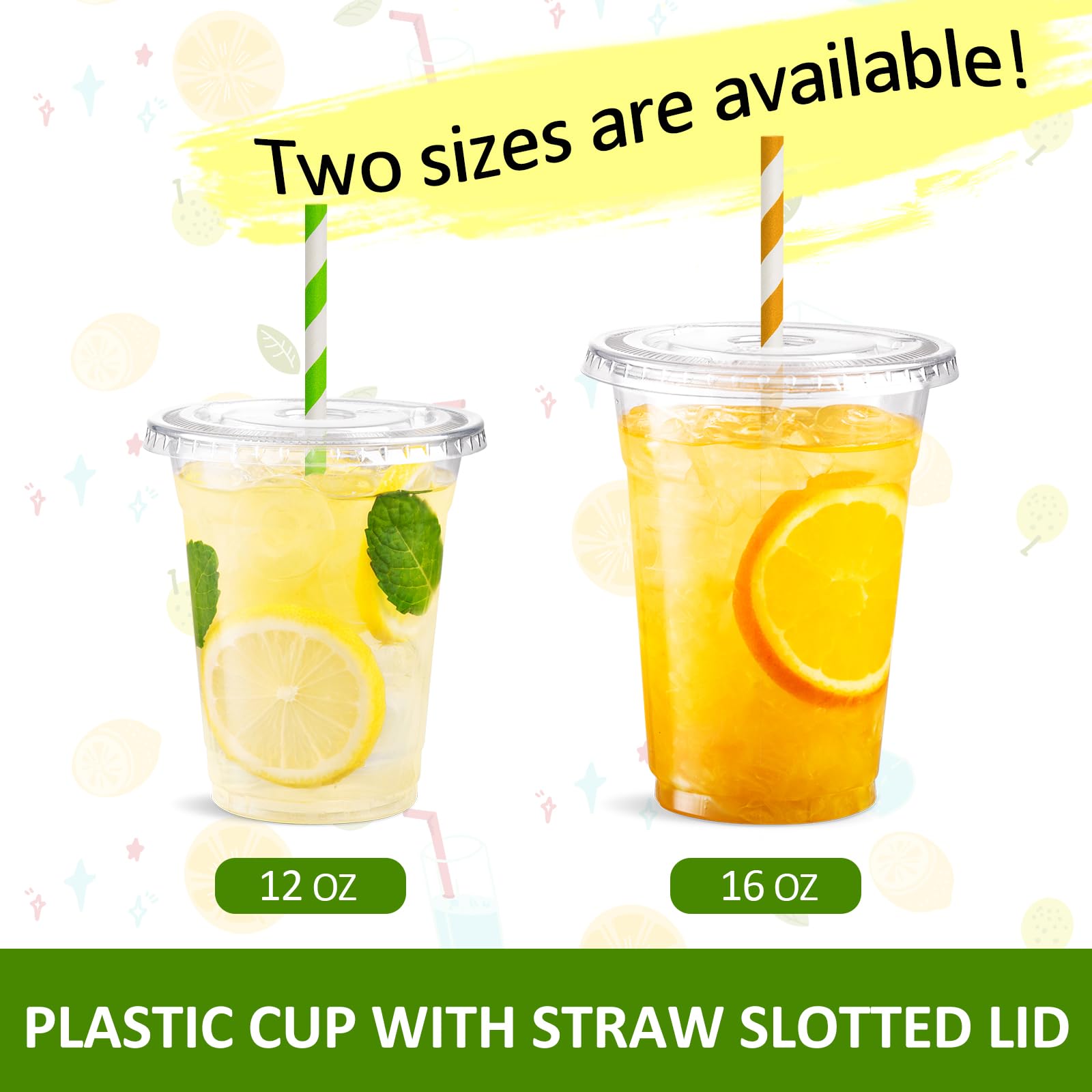 Eupako 12 Oz Plastic Cups With Lids 100 Sets Clear Disposable Plastic Party Cups With Flat Lids To Go, Cold Drink Cups, Smoothie