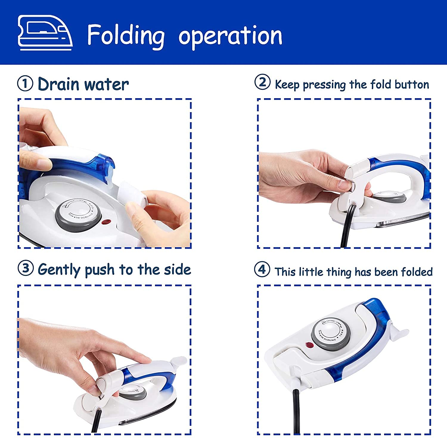 Portable Steam Iron, Mini Travel Iron Handheld Iron For Clothes, With Non Stick Sole Plate, Folding Flat Travel Steam Iron For I