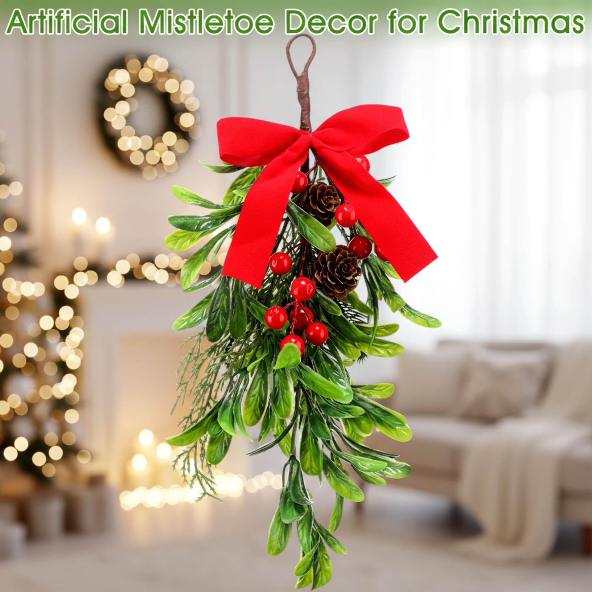 Daifunli 12 '' Large Christmas Mistletoe Decor Xmas Holiday Artificial Mistletoe Giant Kissing Hanging Bouquet Christmas Ornamen