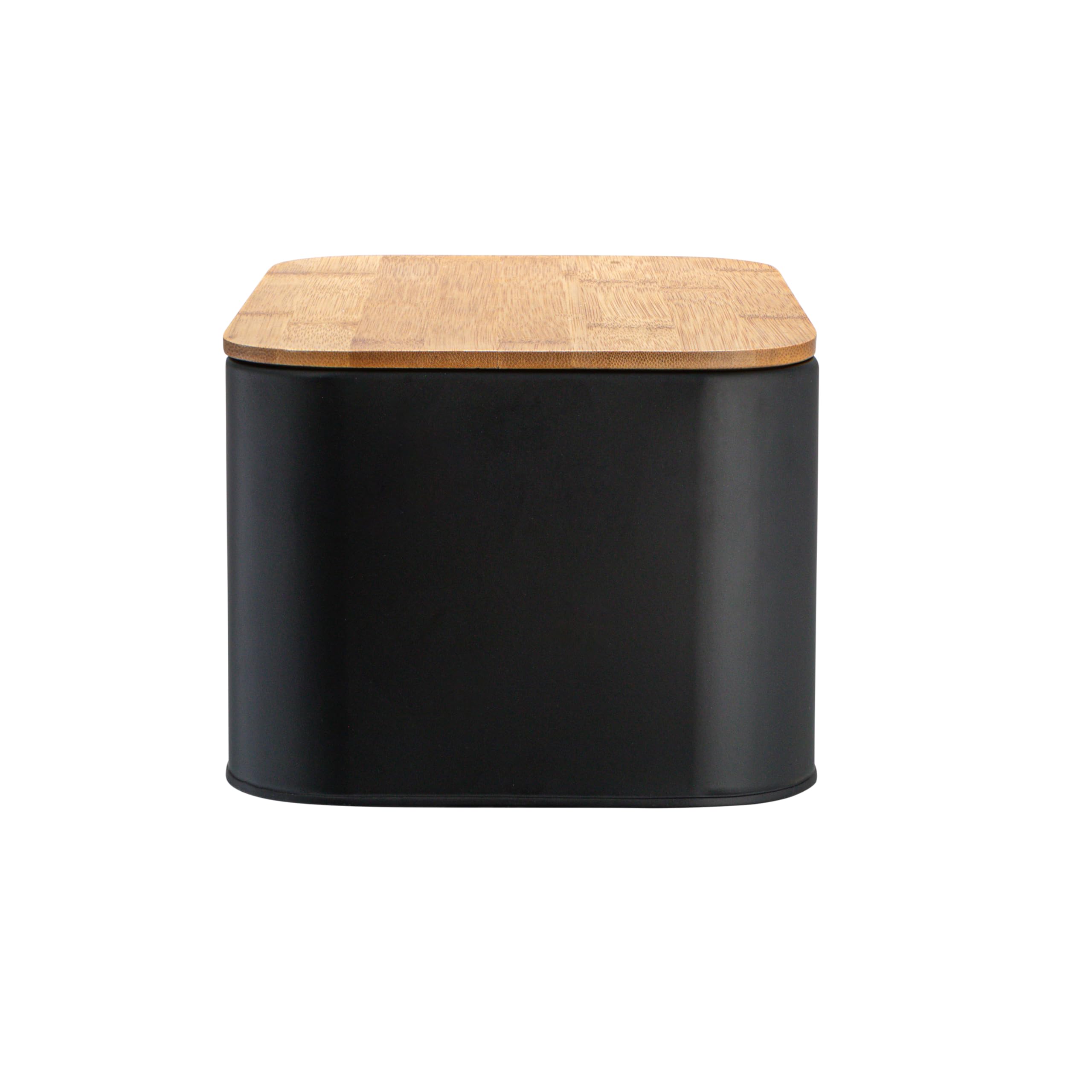 Bloomingville Metal Bin With Bamboo Lid, Black Bread Box, 11.75'' L X 5.25'' W X 7'' H