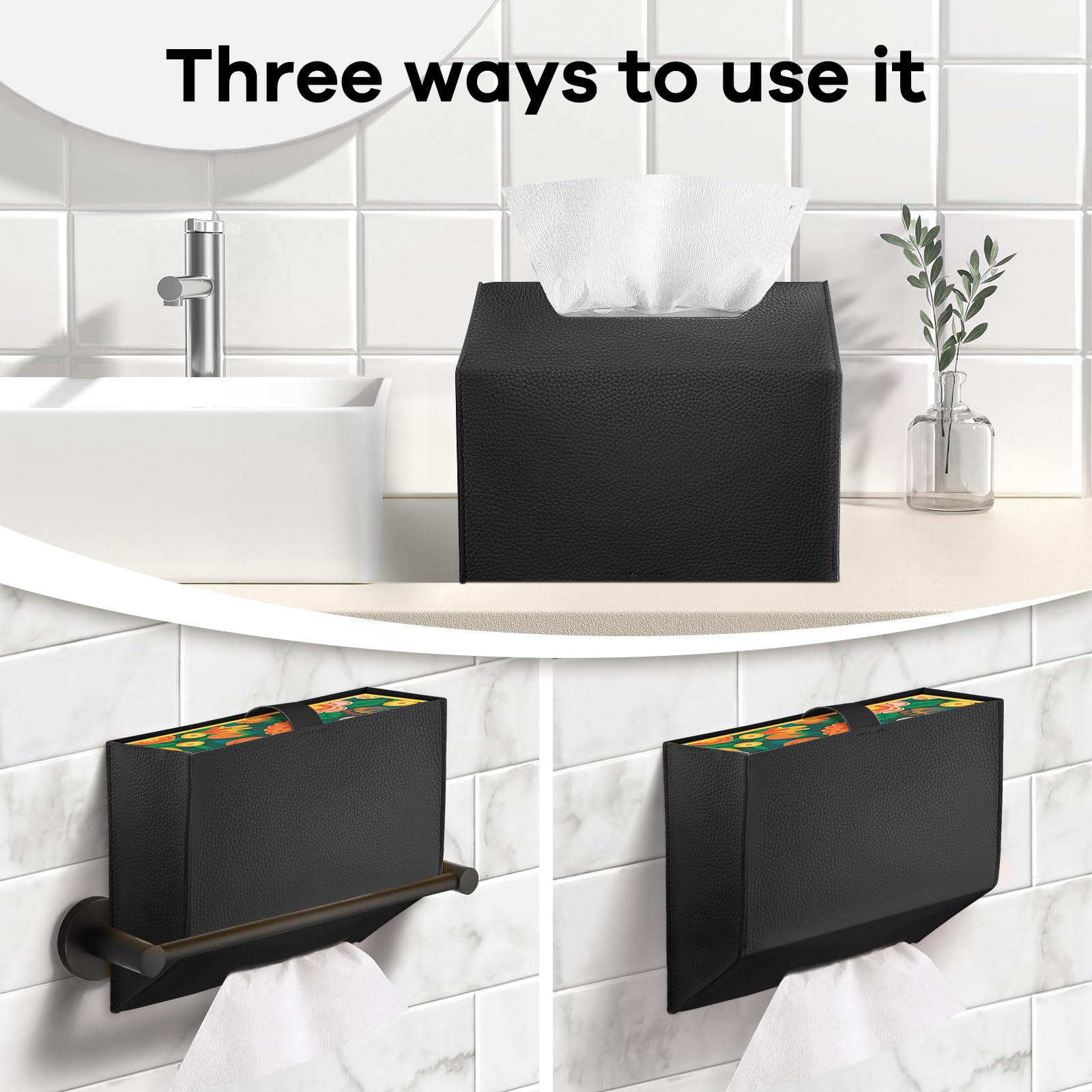 Tissue Box Cover Holder Compatible With Kleenex Disposable Paper Hand Towels, Leather Paper Towel Dispenser For Tabletop, Bathro