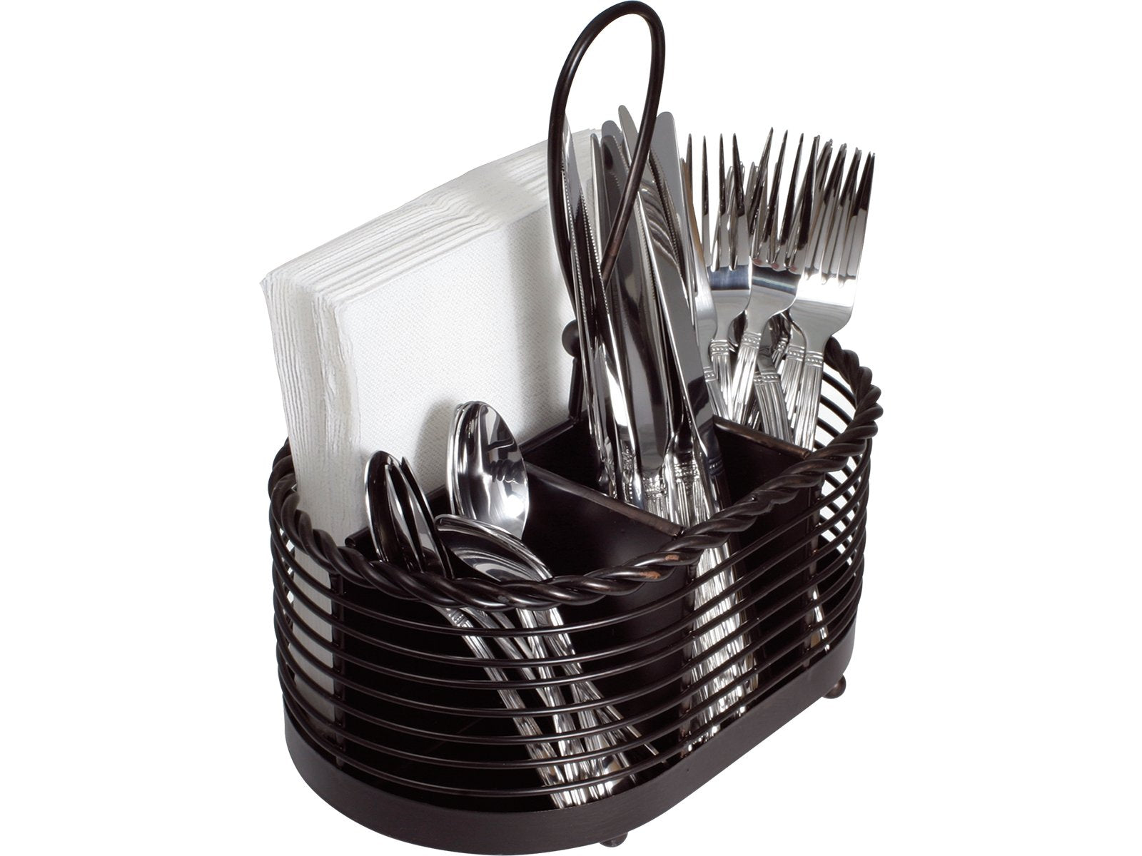 Gourmet Basics By Mikasa Rope Metal Tabletop Flatware And Napkin Picnic Caddy, 10'', Antique Black